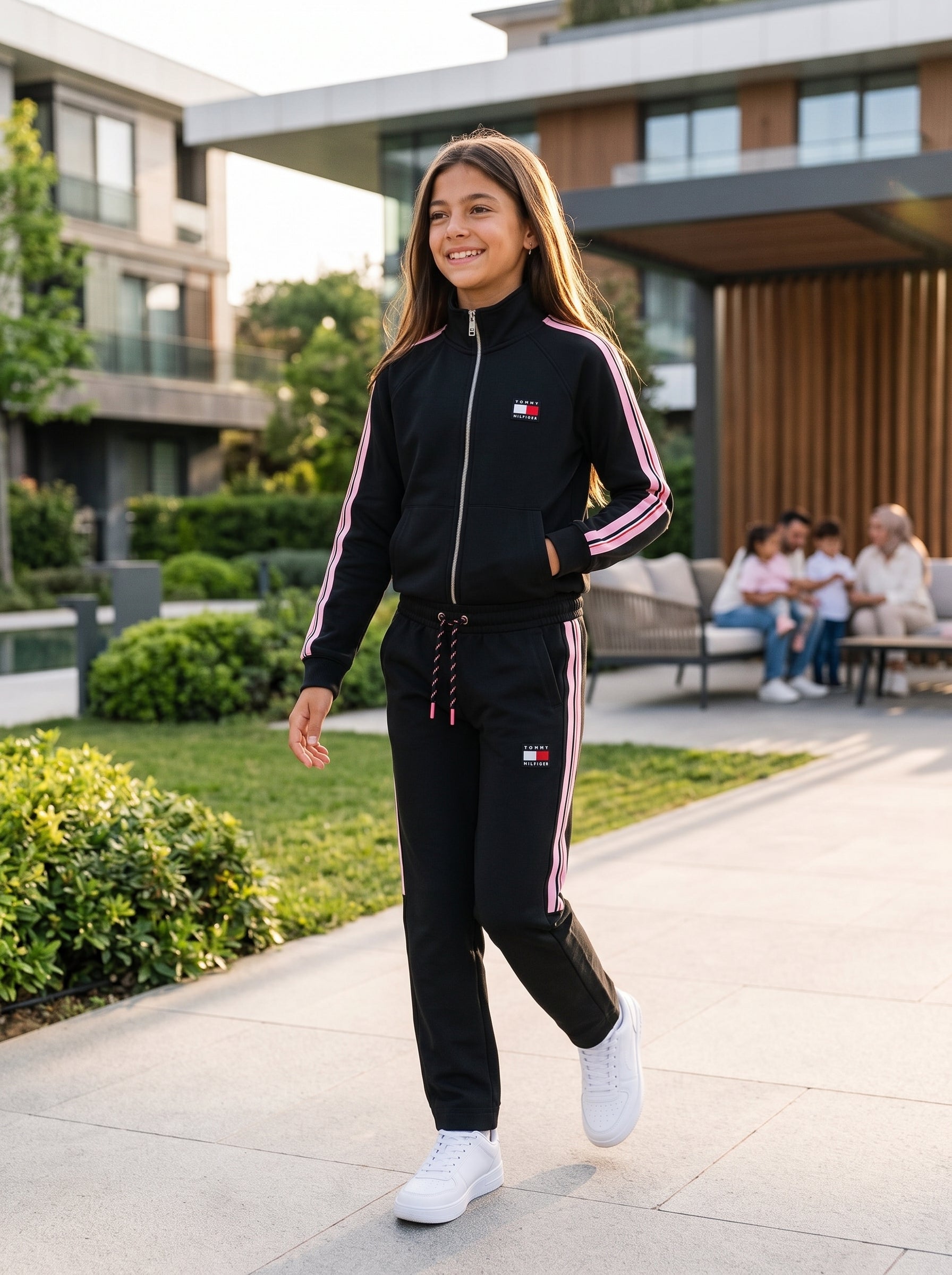 Girls Premium Black and Pink Zip-Up TH Tracksuit Set - Girls (8 -16Y)