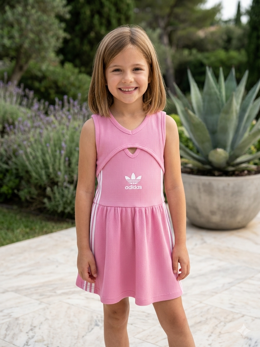 ADIDAS Sporty and Sweet Waffle Knit Pink Dress - Kids Girls (Age 2 -10Y)