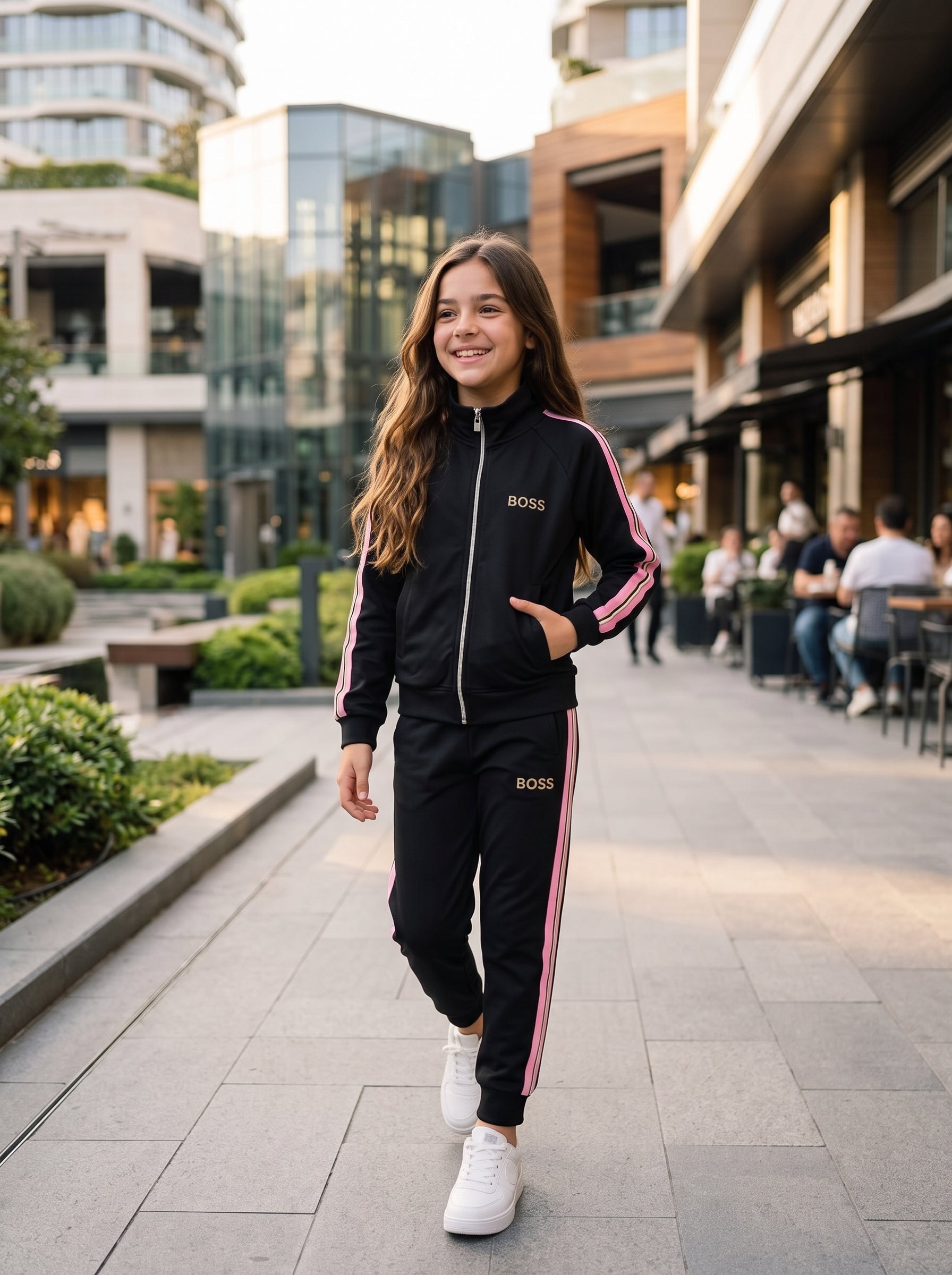 Girls Premium Black and Pink Zip-Up BSS Tracksuit Set - Girls (8 -16Y)