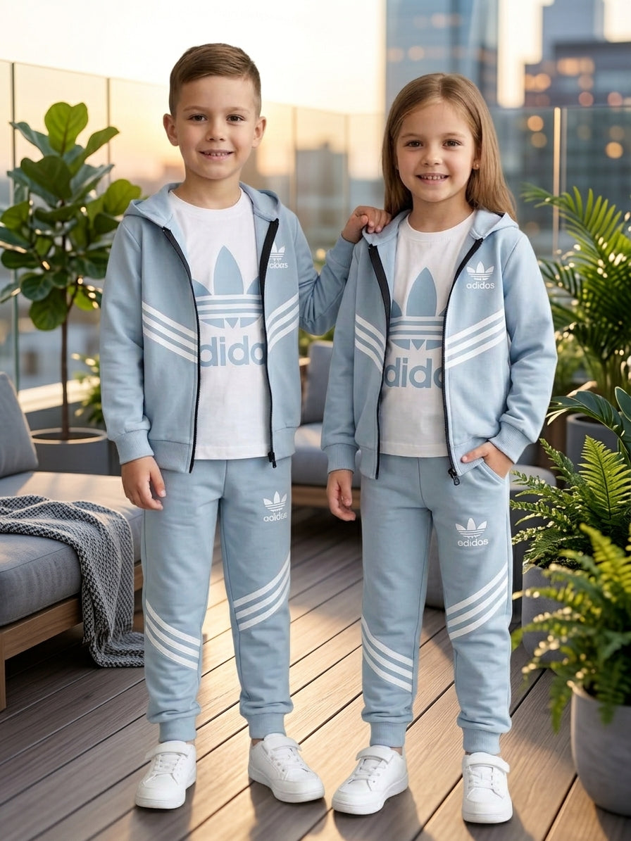 Sky Blue Retro 3-Piece Unisex Tracksuit Autumn Set - Kids Boys/Girls (3 -10Y)