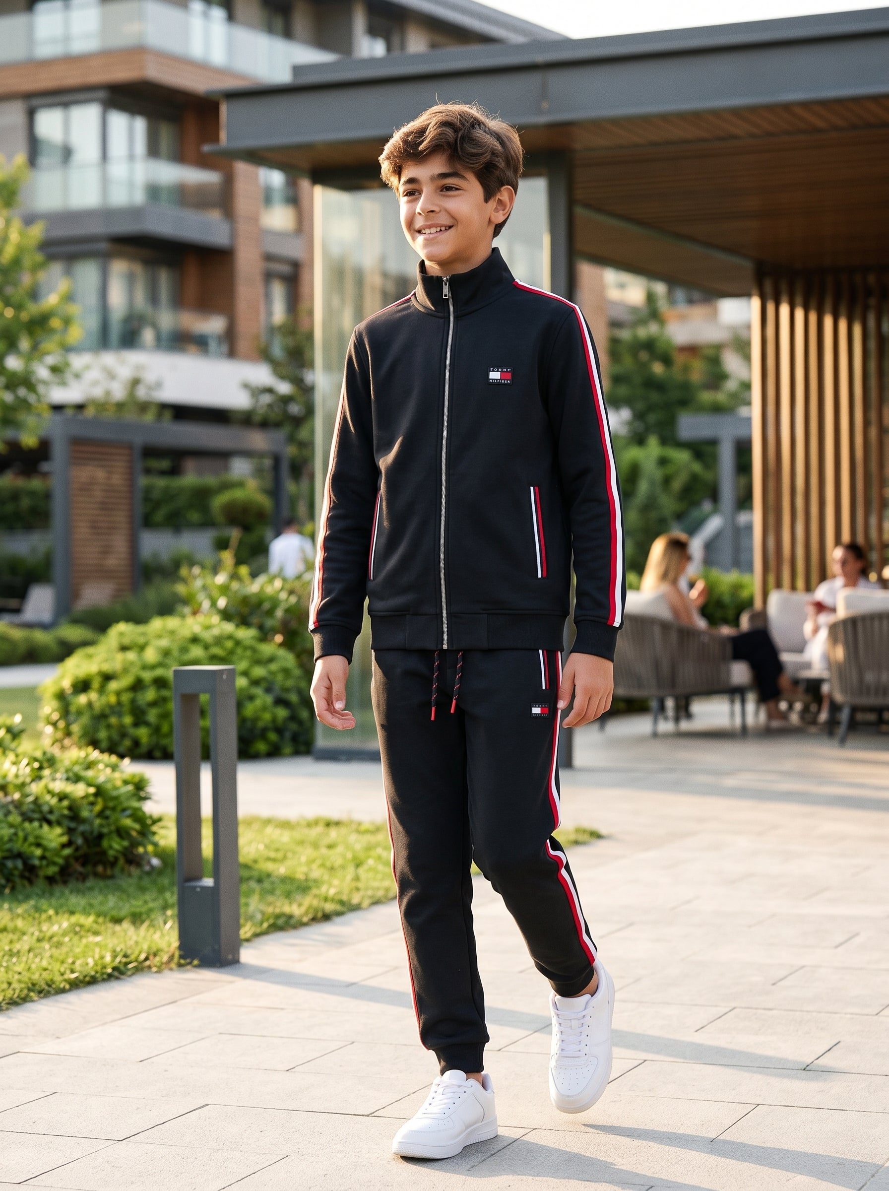 Black and Red Signature Zip-Up TH Tracksuit Set - Boys (8-16Y)
