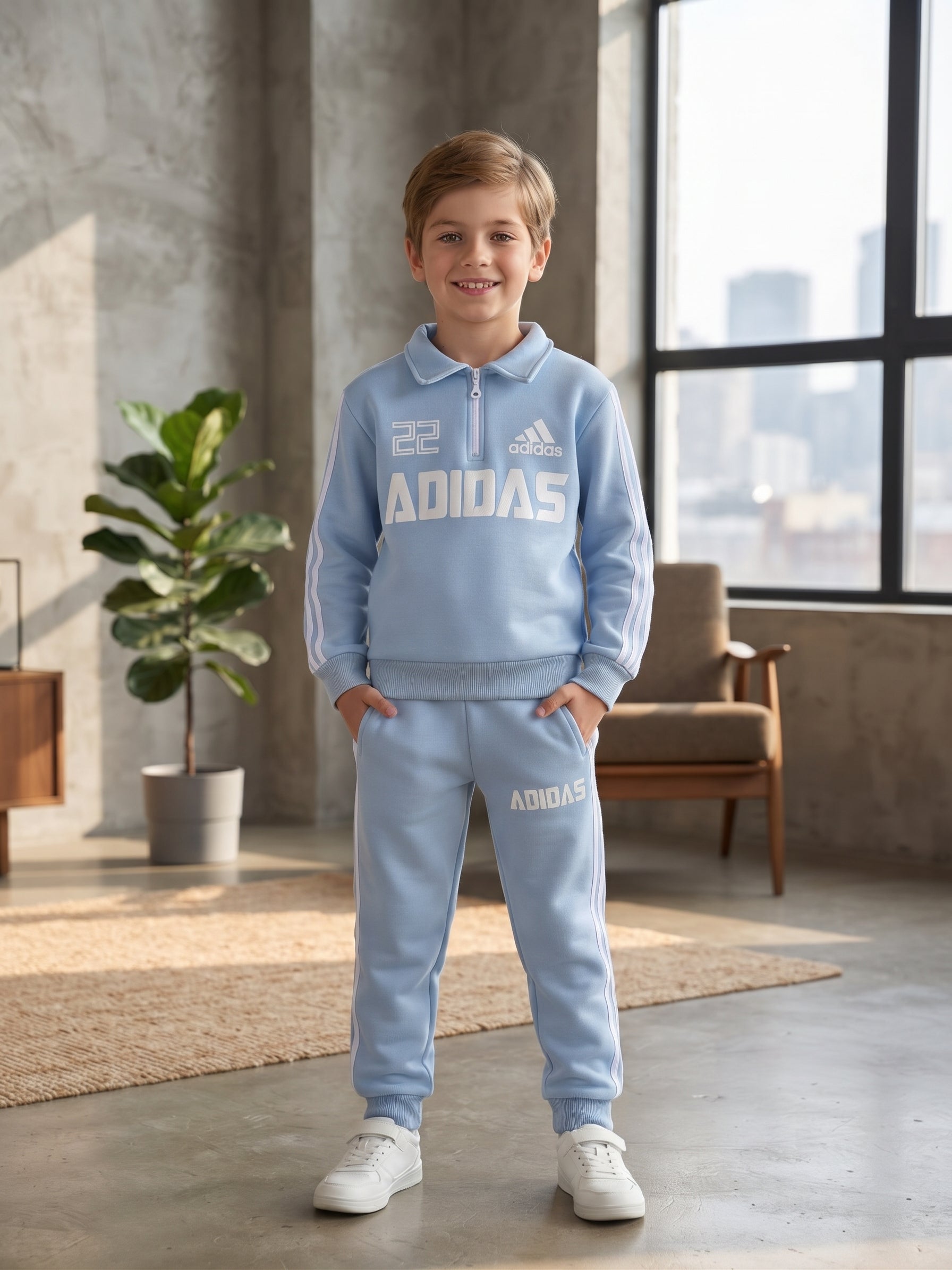 Adidas Light Blue Quarter-Zip Tracksuit Set - Boys (5-15Y)