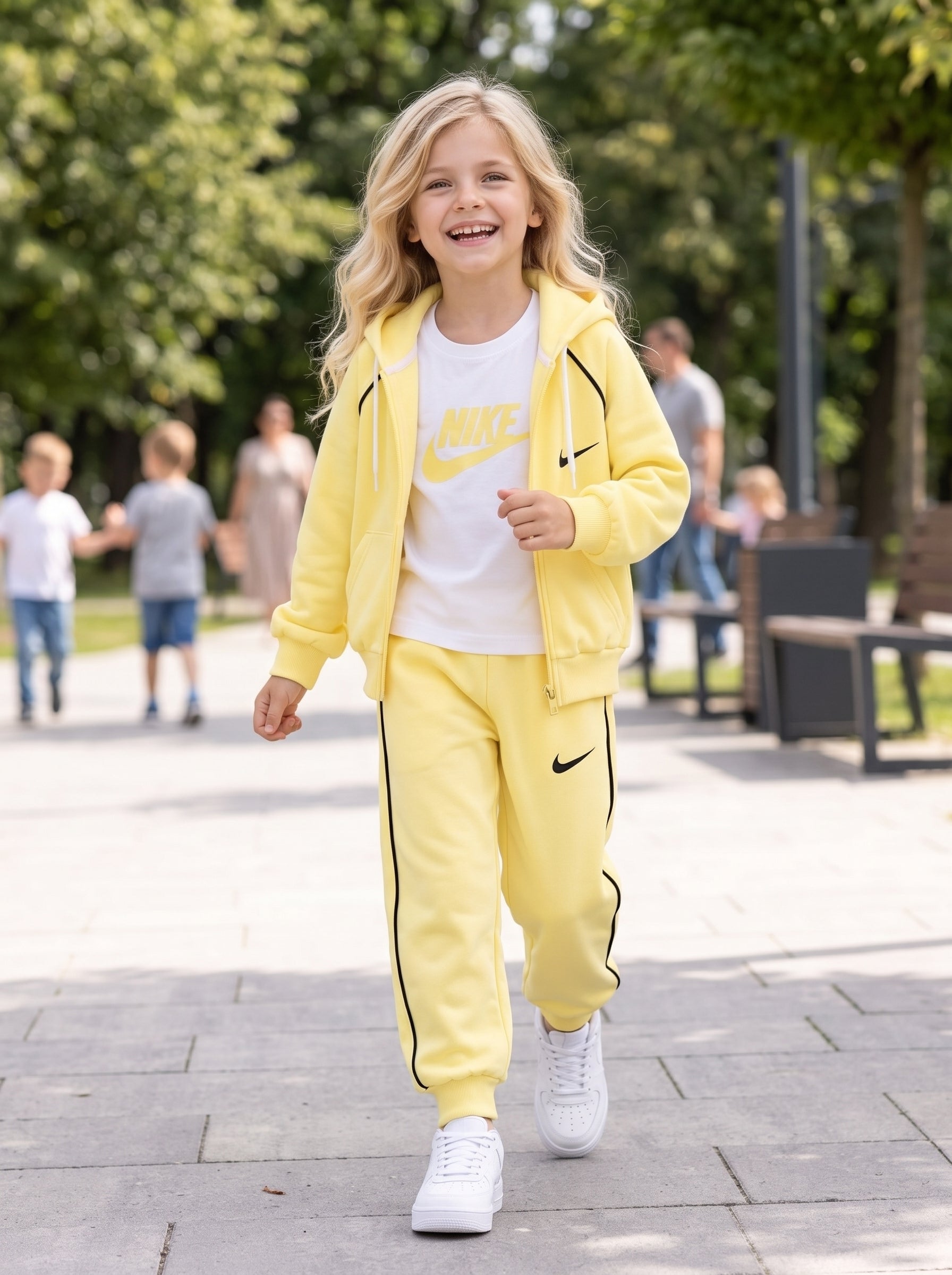 Kids Lemon Yellow 3-Piece Zip-Up Hoodie and Joggers Set - Girls (3 -10Y)