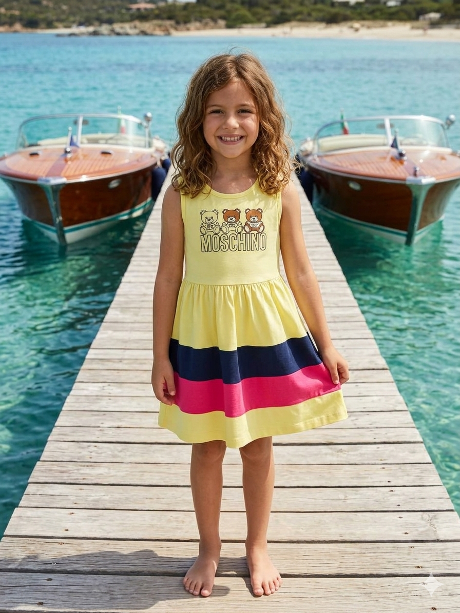 Chic Moschino-Inspired Summer Stripe Dress Yellow- Kids Girls (Age 2 -10Y)
