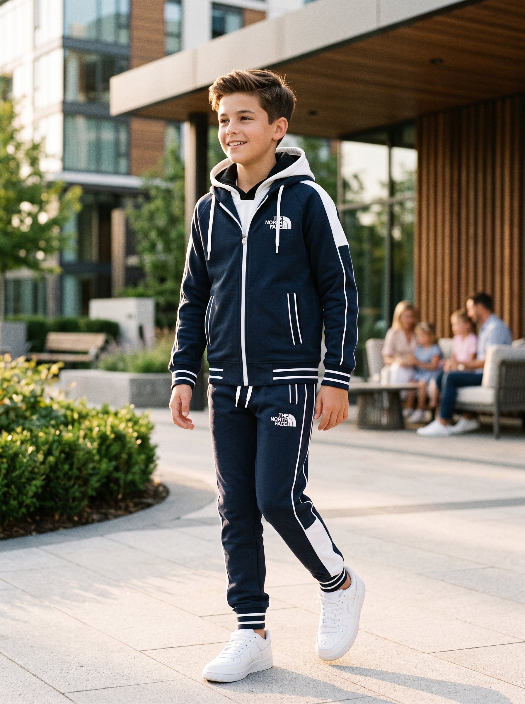 Premium Navy and White 3-Piece Zip-Up Hoodie NF Tracksuit Set- Boys (7-16Y)