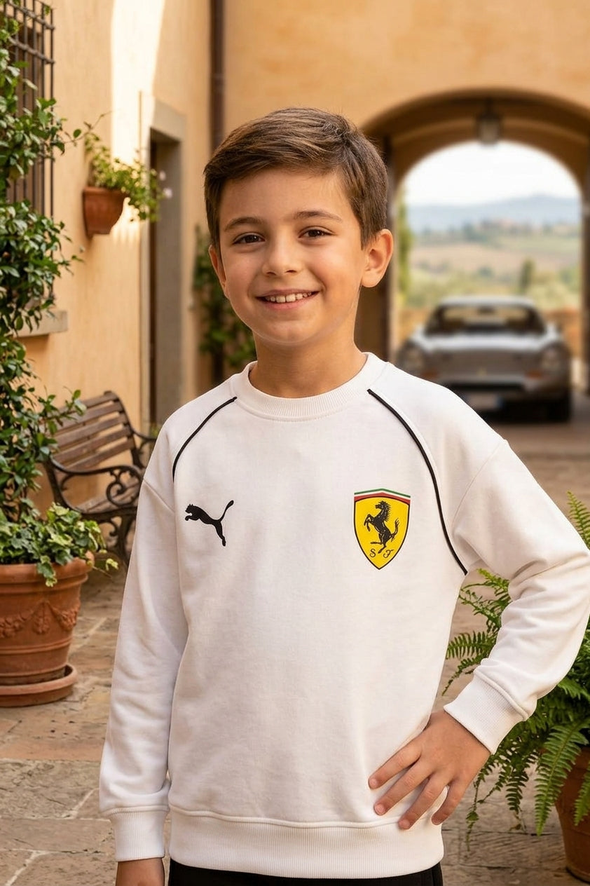 PUMA x Ferrari Kids and Teens White Crewneck - Kids Boys (7 -16Y)