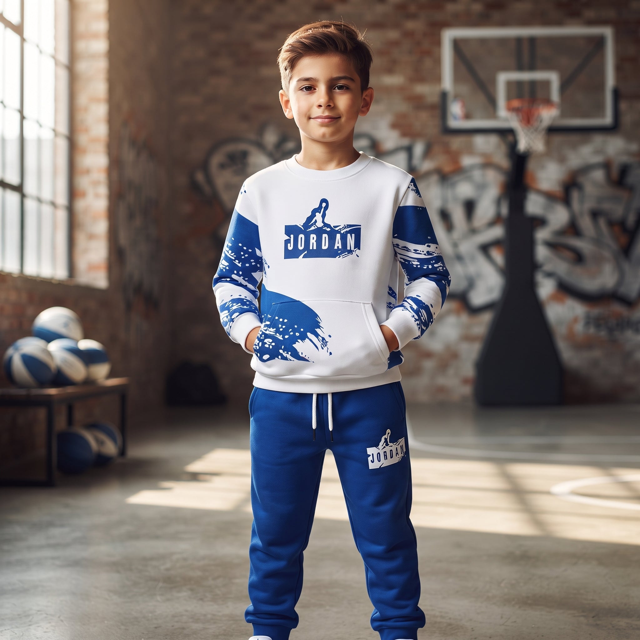 Jordan Blue and White Paint-Splash Tracksuit- Kids Boys (3 -12Y)