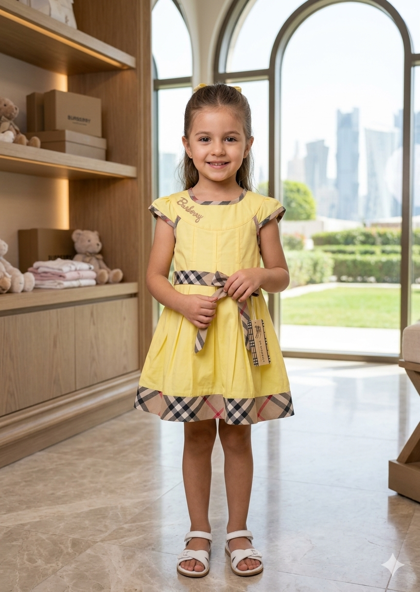 Burberry Elegant Yellow Plaid Dress for Girls - Kids/Toddler Girls (Age 1 -5Y)