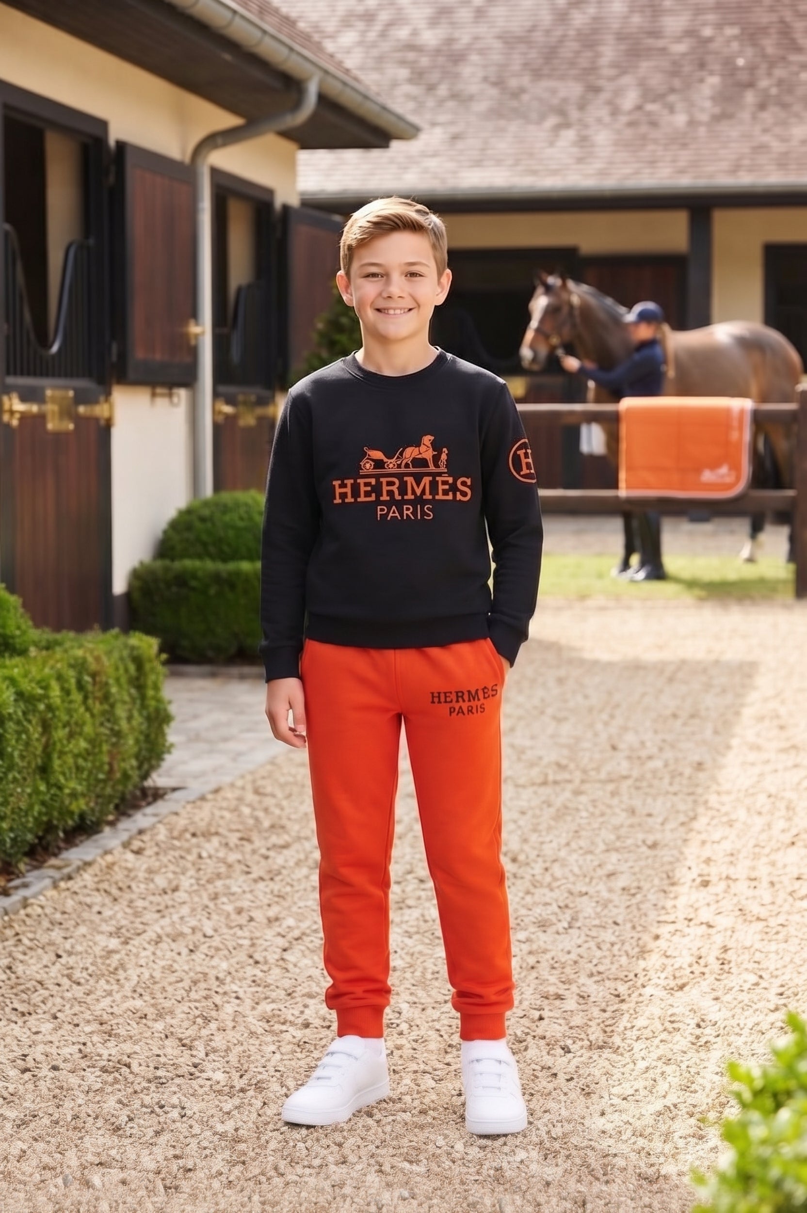 Hermes Paris Kids Luxury Orange Tracksuit Set - Kids Boys (3 -12Y)