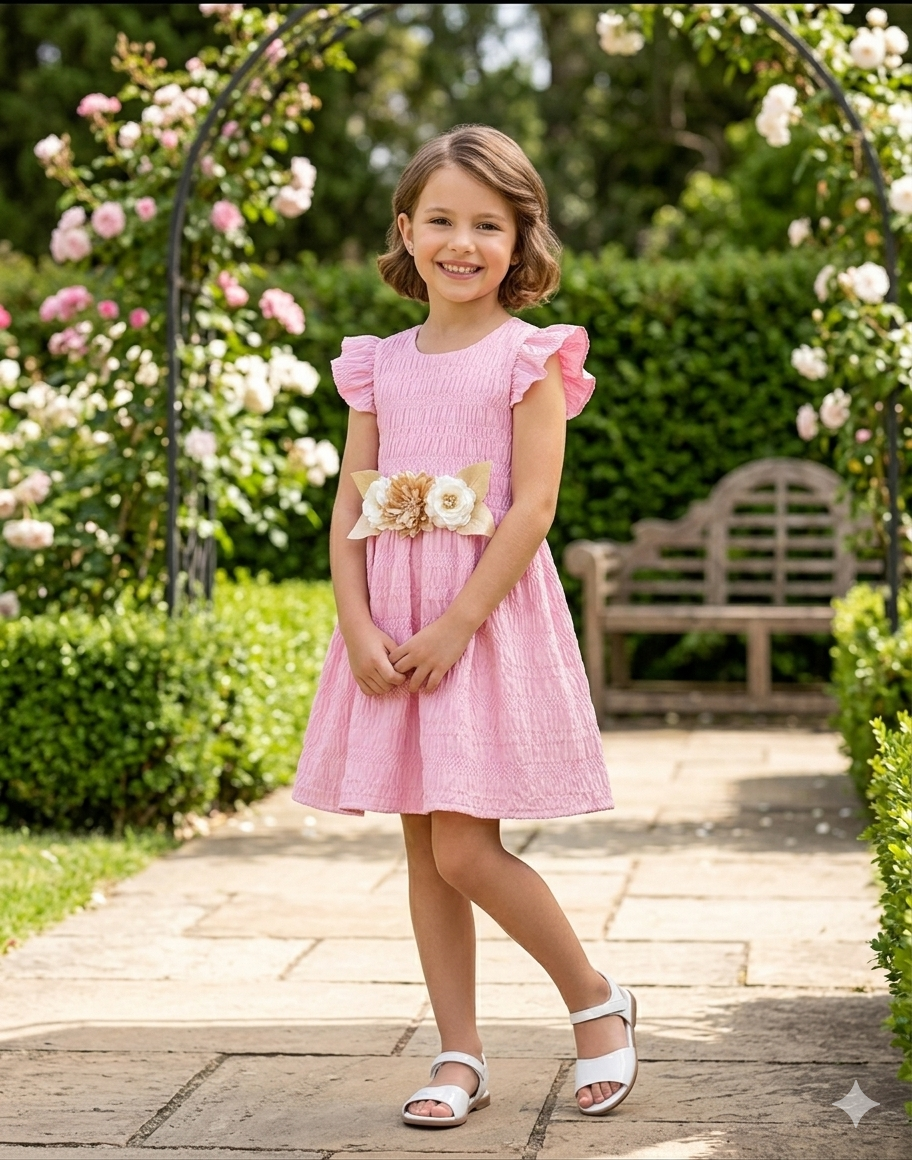 Elegant Smocked Floral Party Dress Pink - Kids Girls (Age 2 -9Y)