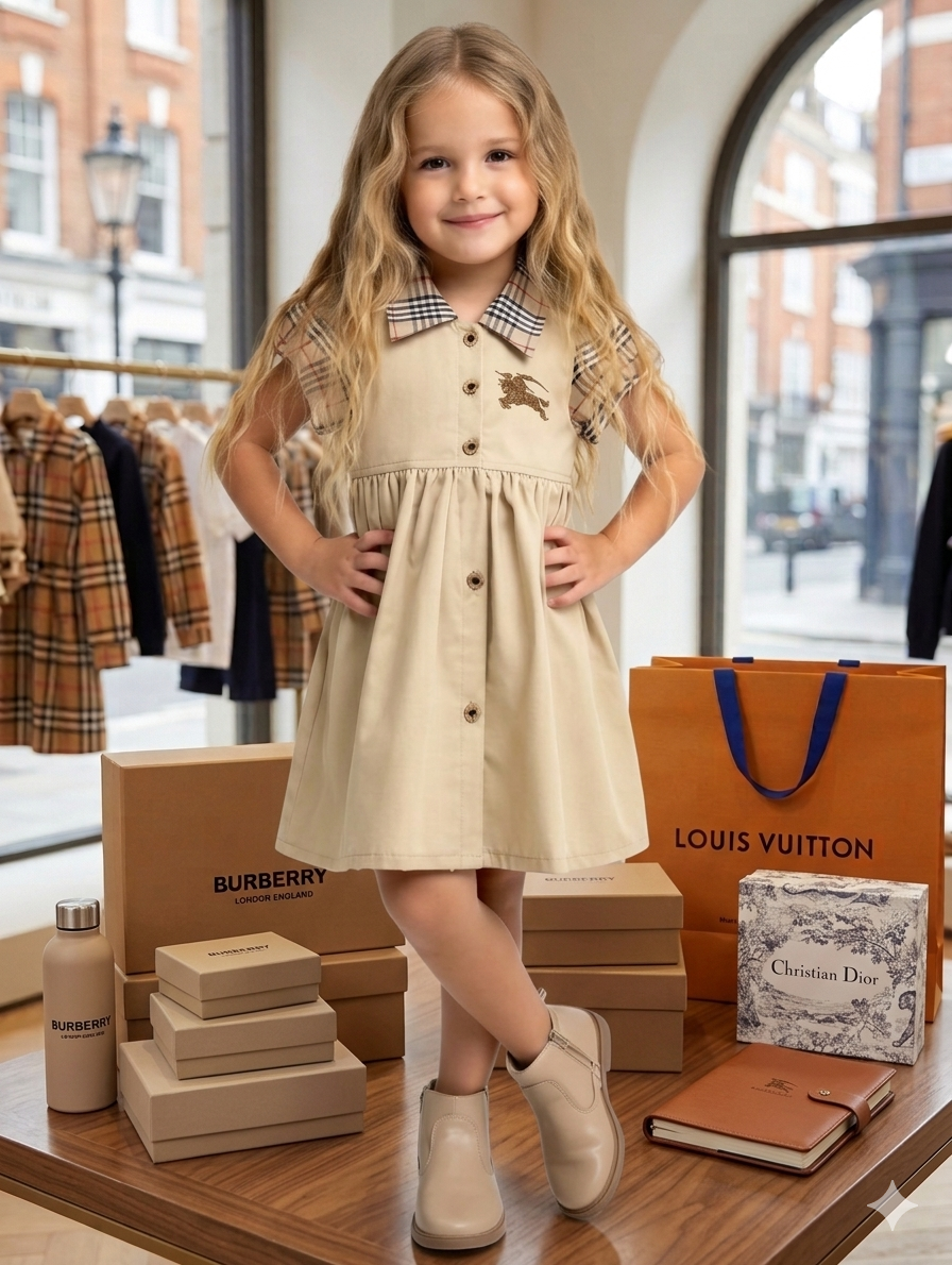 Burberry Elegant Girls Plaid Collar Dress - Kids Girls (Age 2 -10Y)