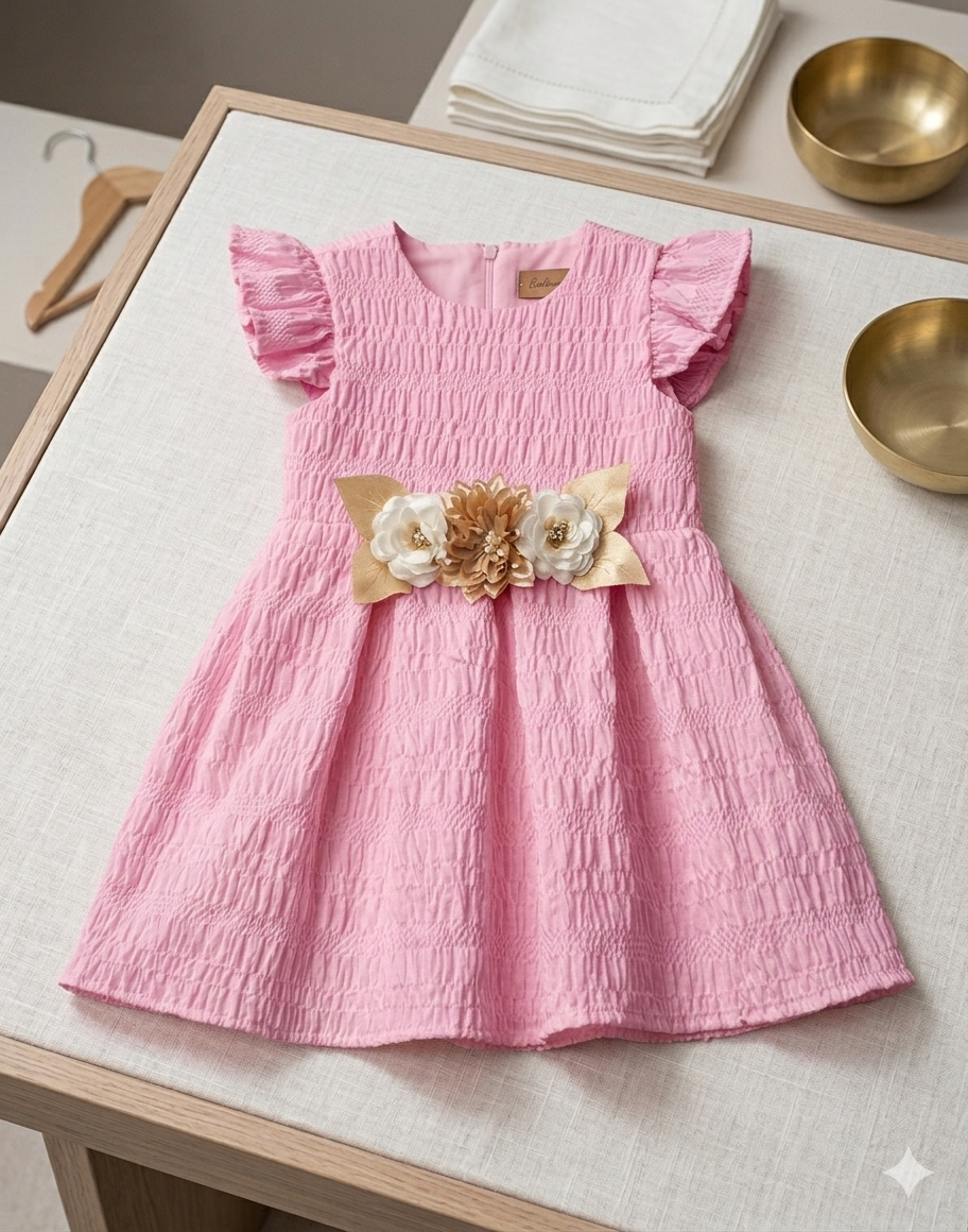 Elegant Smocked Floral Party Dress Pink - Kids Girls (Age 2 -9Y)