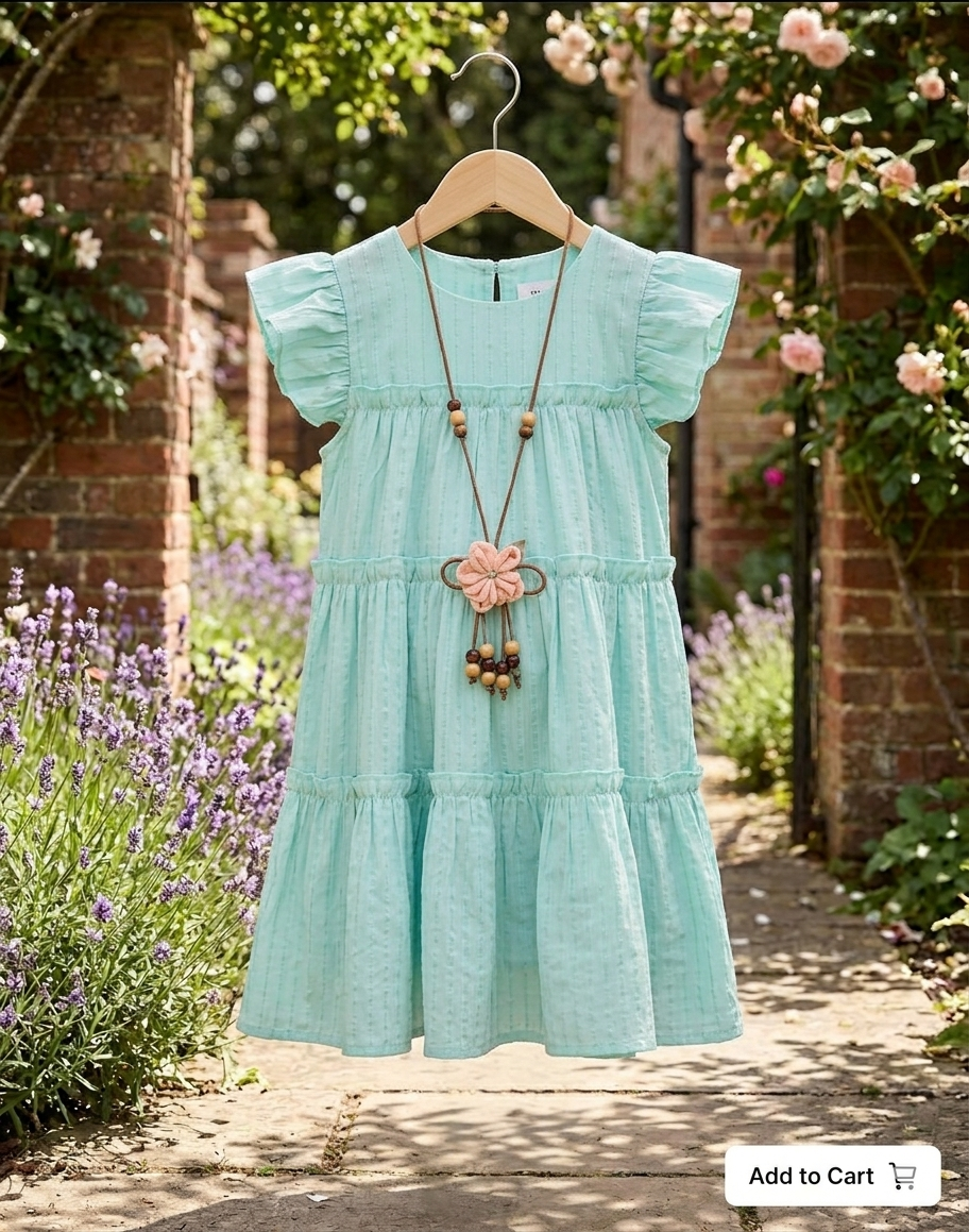 Boho-Chic Tiered Ruffle Dress Collection Green- Kids Girls (Age 2 -9Y)