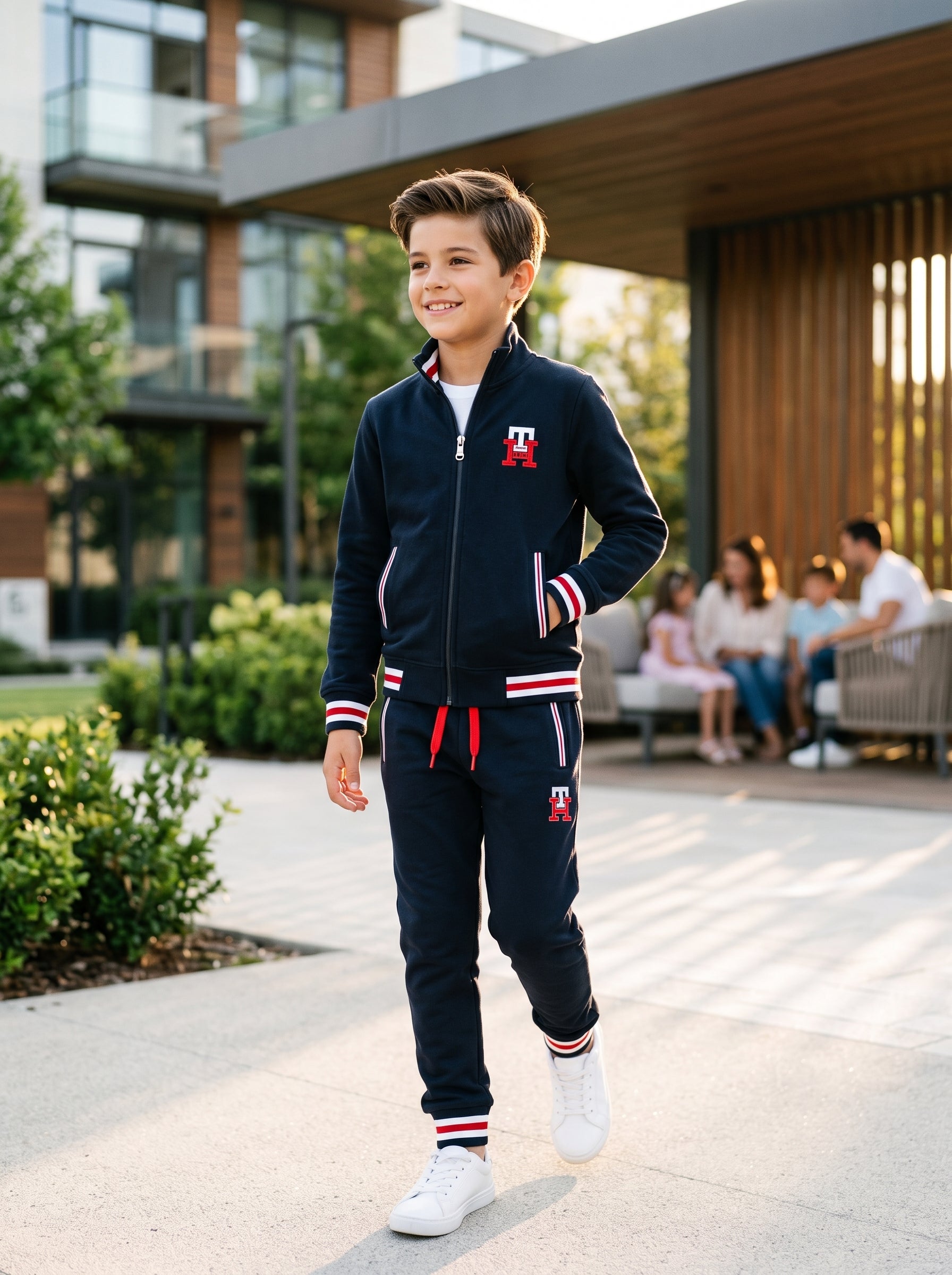 Premium Navy and Red Signature Zip-Up TH Tracksuit Set - Boys (7-16Y)