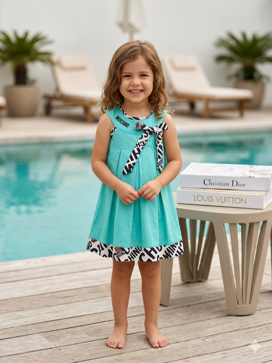 Moschino Elegant Turquoise Plaid Dress for Girls - Kids/Toddler Girls (Age 1 -5Y)