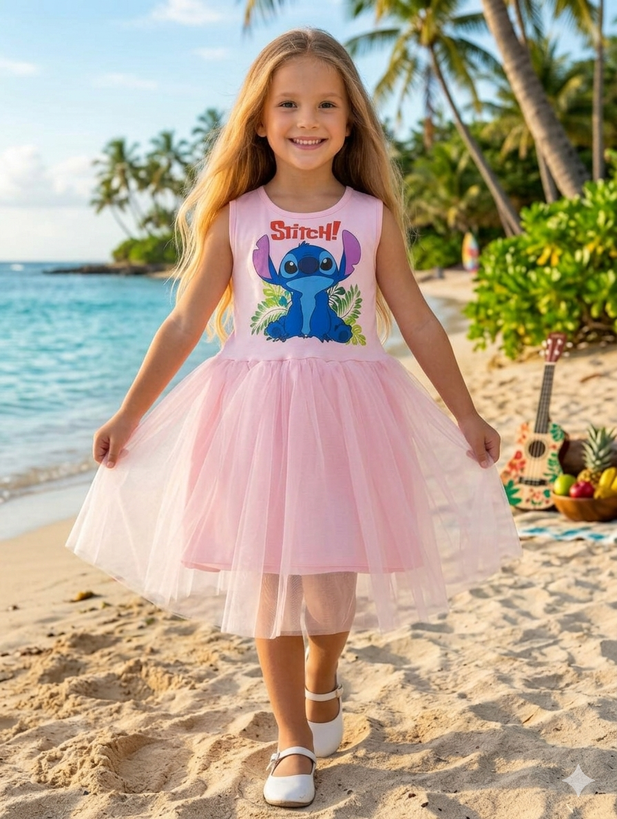 Stitch Princess Tulle Pink Dress for Girls - Kids Girls (Age 3 -10Y)