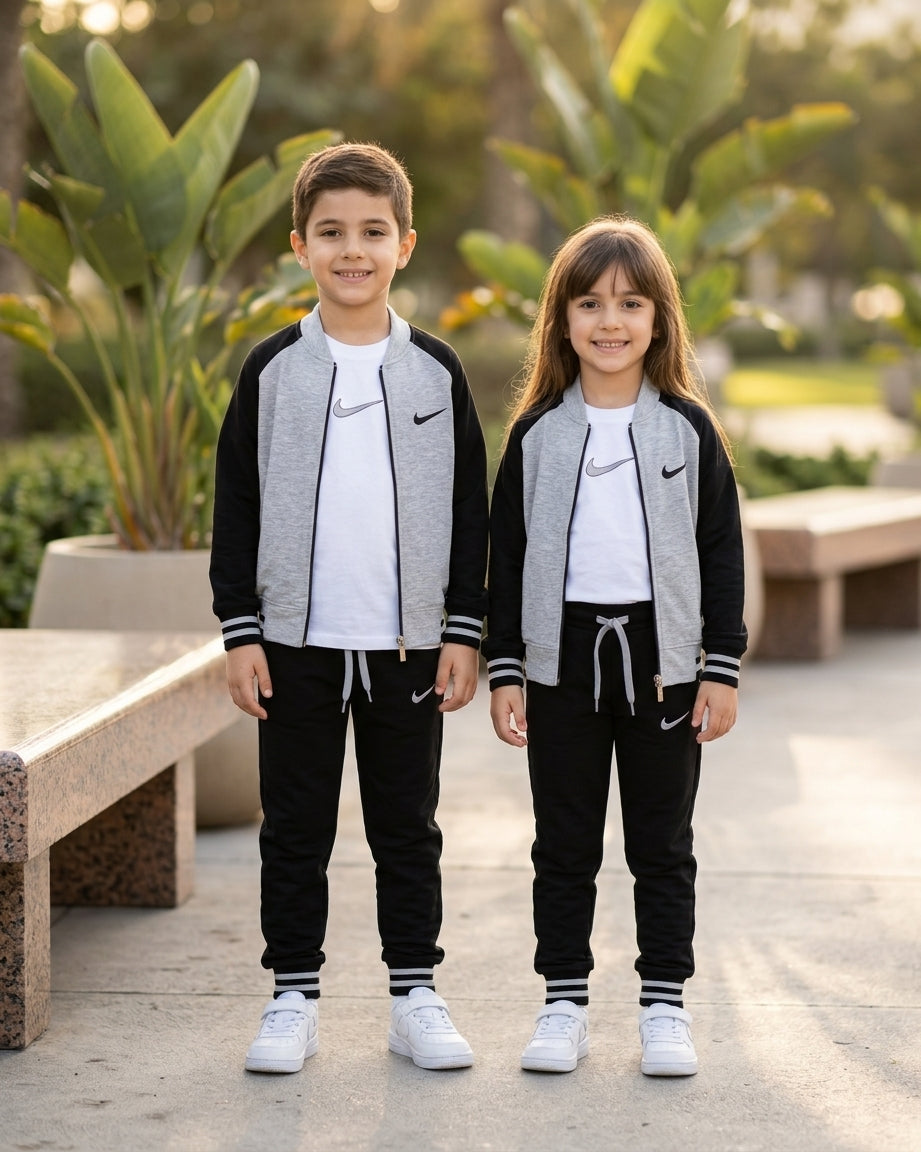 Grey Varsity 3-Piece Unisex Tracksuit Set (Premium Quality) – Boys/Girls (Ages 6 to16)
