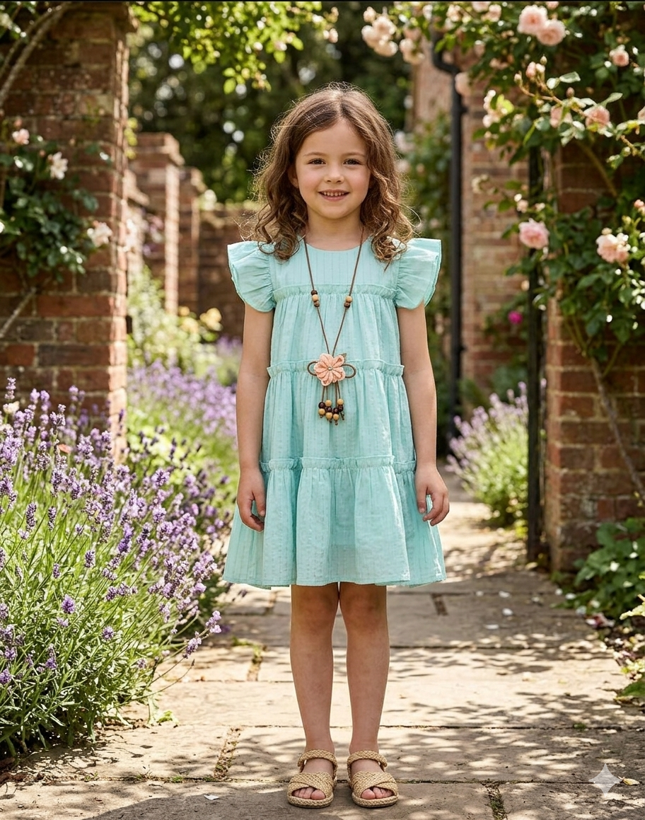 Boho-Chic Tiered Ruffle Dress Collection Green- Kids Girls (Age 2 -9Y)