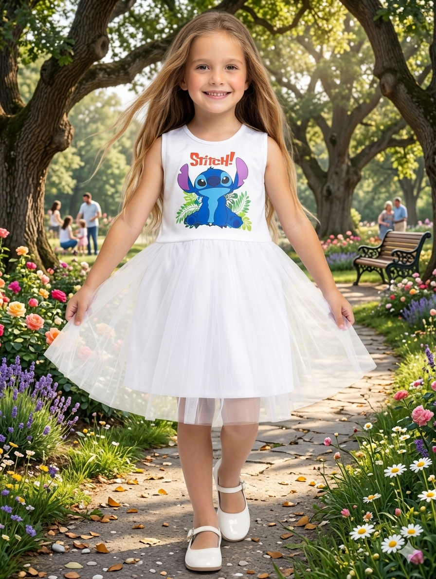 Stitch Princess Tulle White Dress for Girls - Kids Girls (Age 3 -10Y)