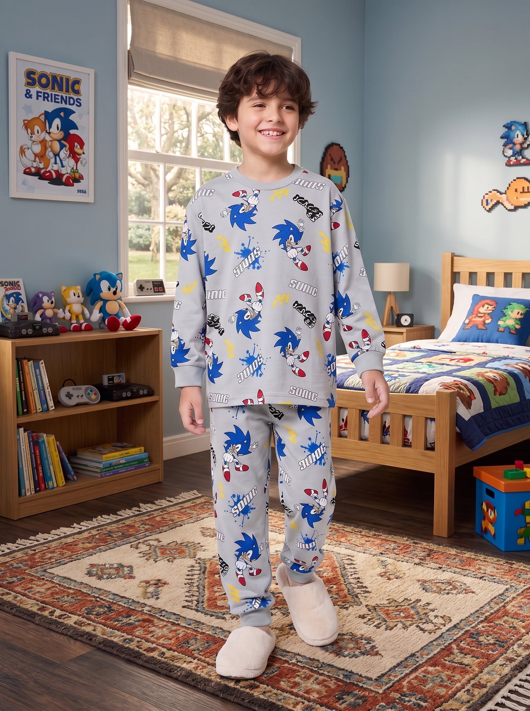 Gotta Go Fast Sonic the Hedgehog Pajama Set   - Kids Boys (Ages 9 -13)