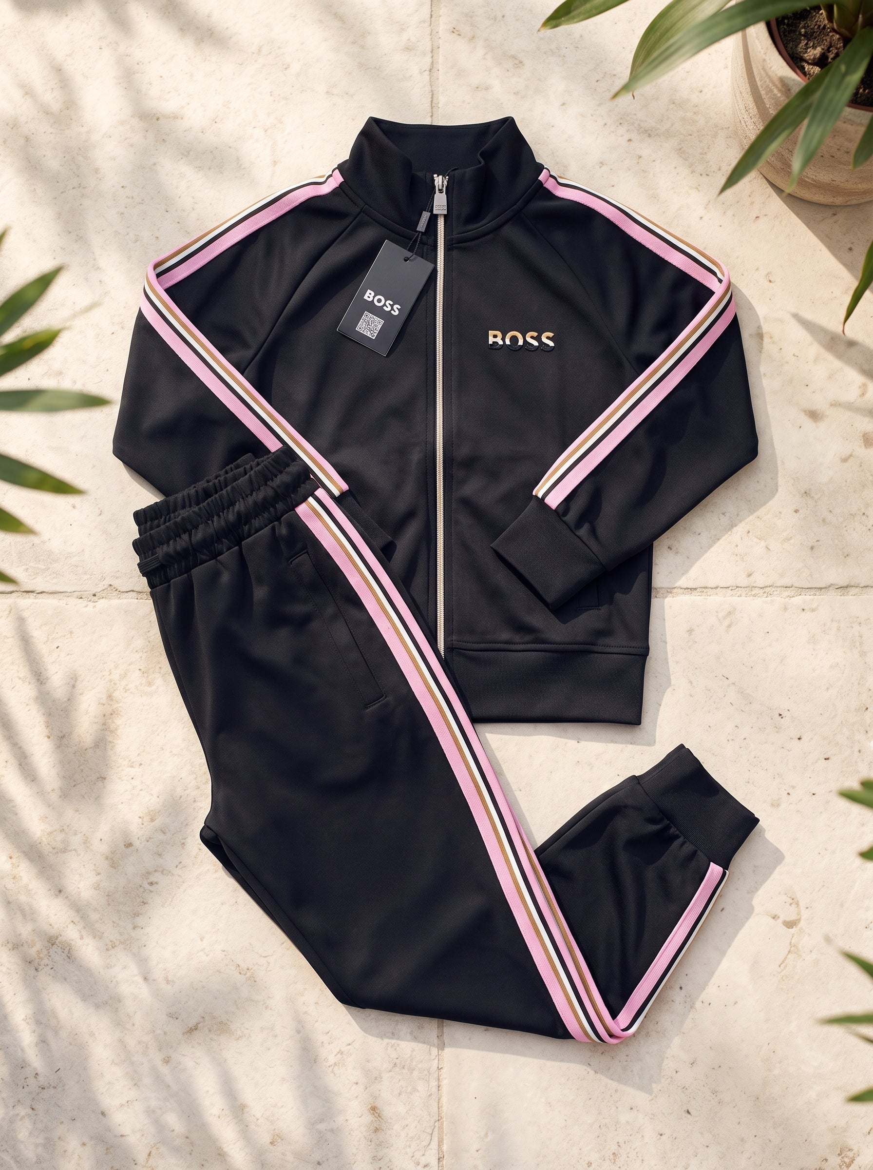 Girls Premium Black and Pink Zip-Up BSS Tracksuit Set - Girls (8 -16Y)