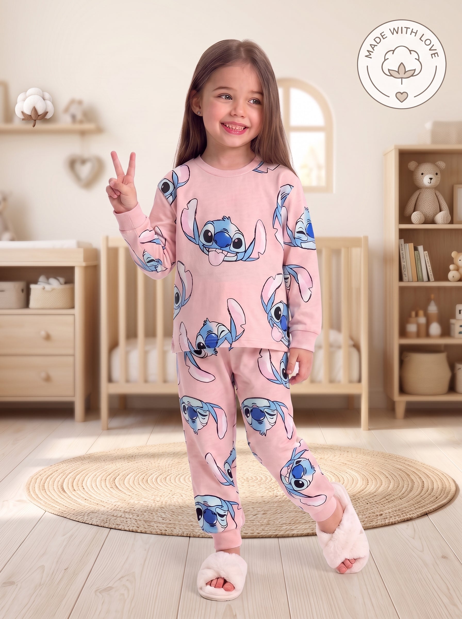 Girls Pink Stitch Long-Sleeve Pajama - Kids Girls (Ages 4 -13)