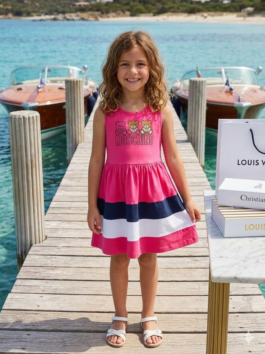 Chic Moschino-Inspired Summer Stripe Dress Pink- Kids Girls (Age 2 -10Y)