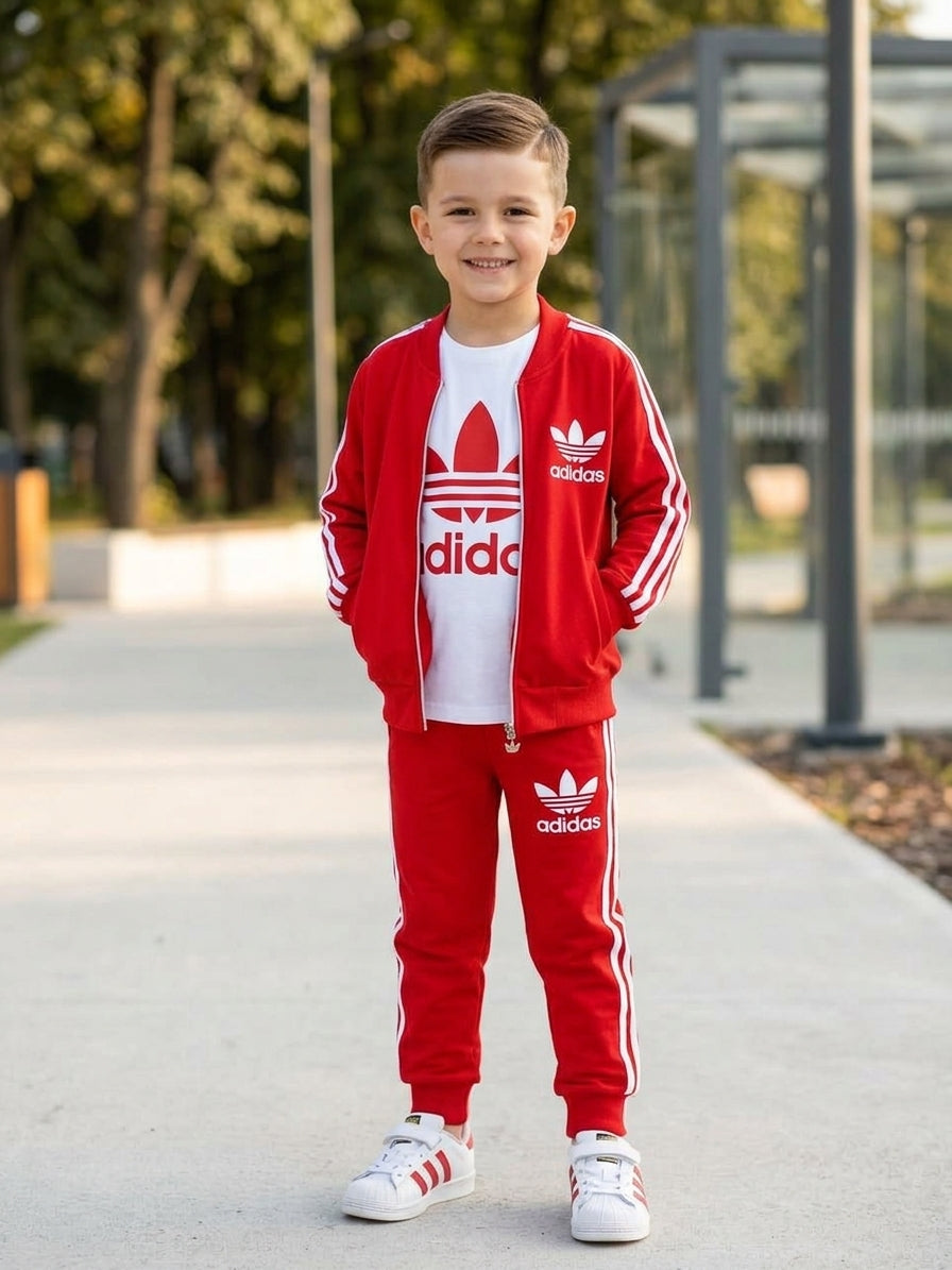 Red Retro 3-Piece Autumn Tracksuit Set – Kids Boys (Ages 3 to10)