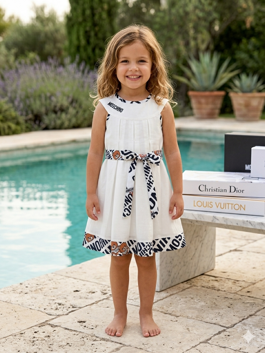 Moschino Elegant White Plaid Dress for Girls - Kids/Toddler Girls (Age 1 -5Y)