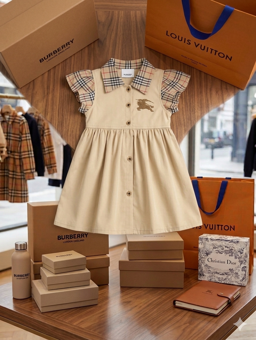 Burberry Elegant Girls Plaid Collar Dress - Kids Girls (Age 2 -10Y)