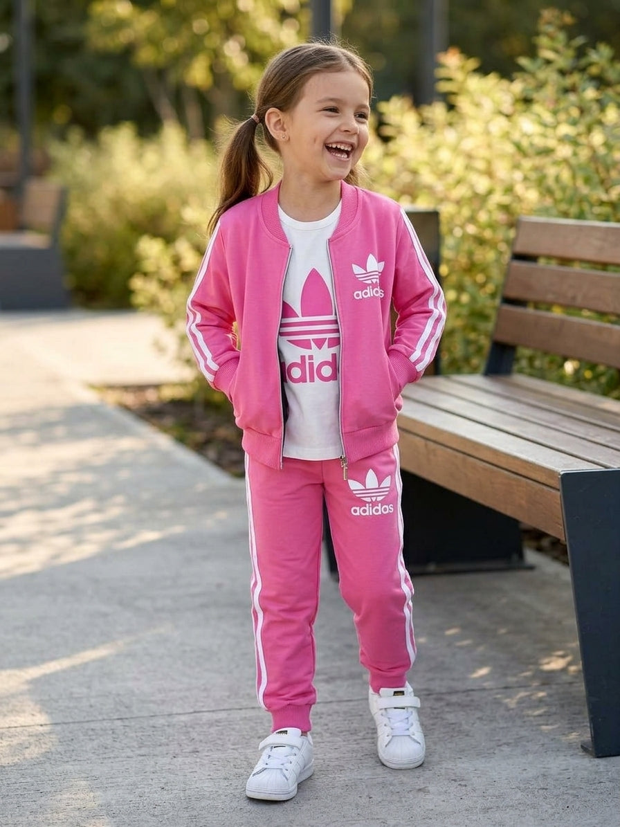 Pink Retro 3-Piece Tracksuit Autumn Set - Kids Girls (3 -10Y)
