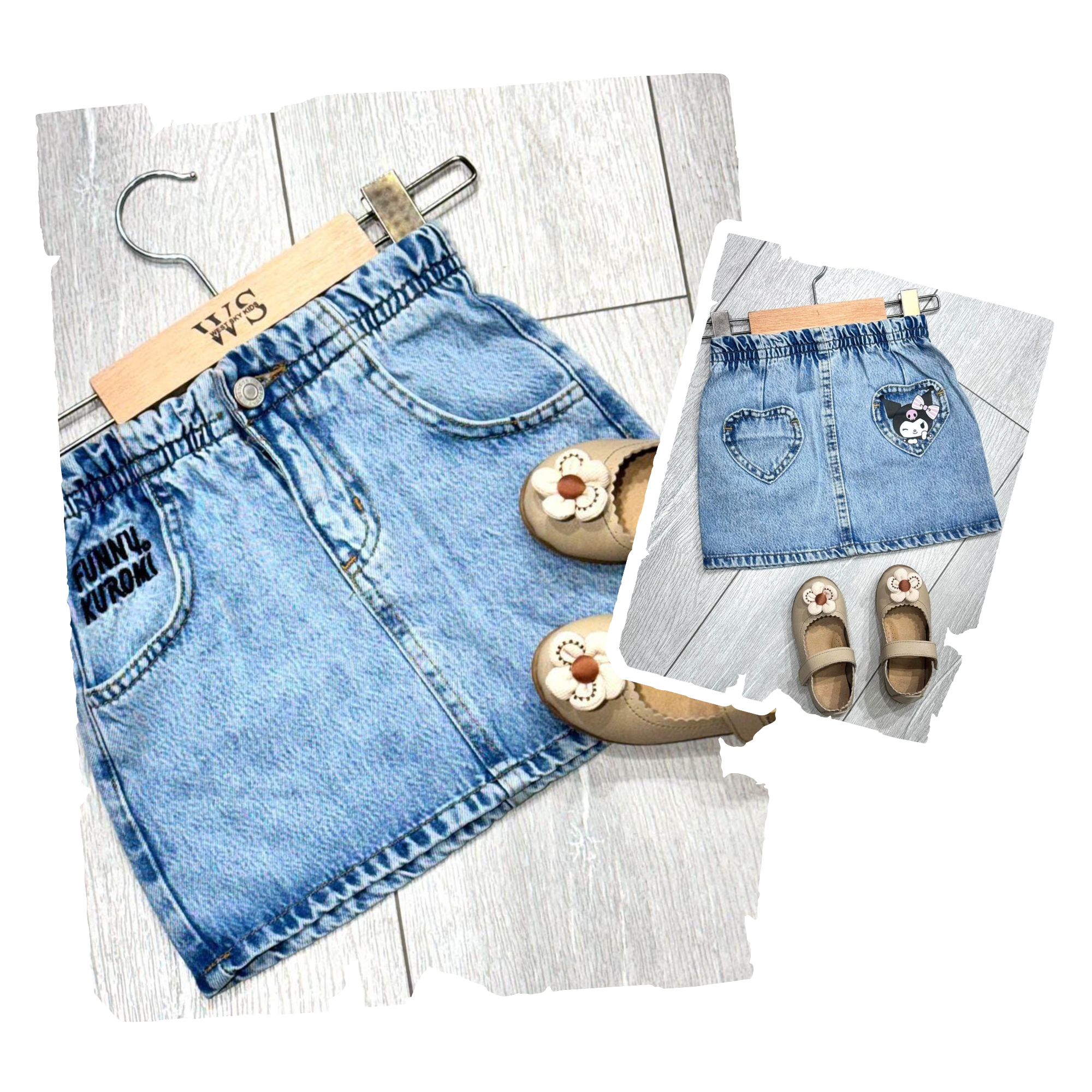 Cute Kuromi Denim Skirt -  Kids Girls
