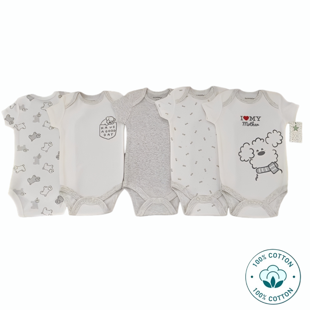 Newborn 5-Piece Baby Bodysuit Set – I Love my Mother (Newborn – 9 M)