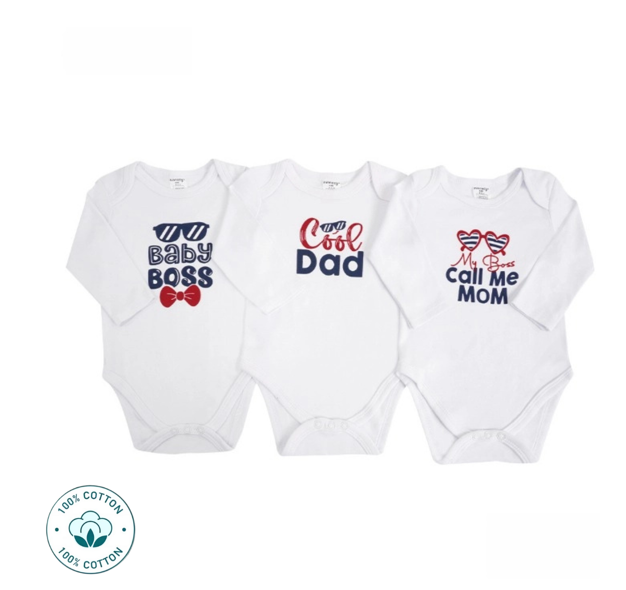 Newborn 3-Piece Funny Printed Babylong sleeve Bodysuit Set – Baby Boss (Newborn –3 M)