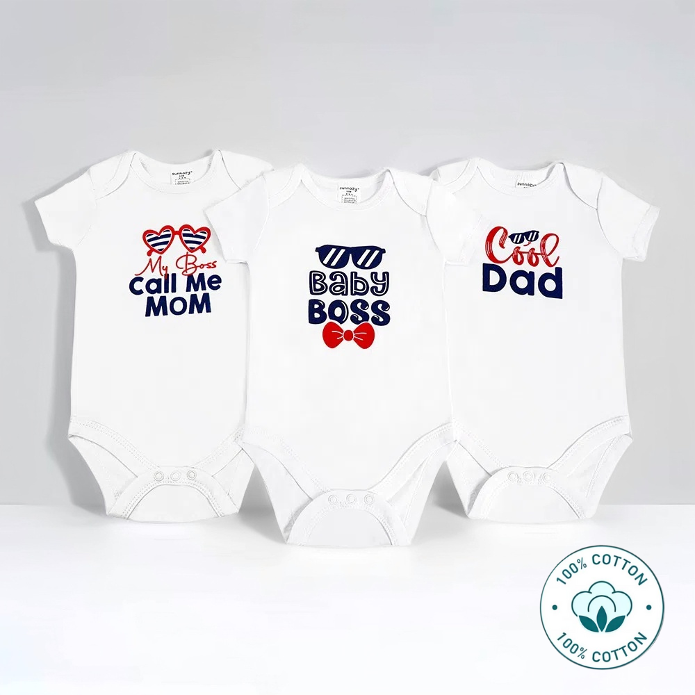 Newborn 3-Piece Funny Printed Baby Bodysuit Set – Baby Boss (Newborn – 9 M)
