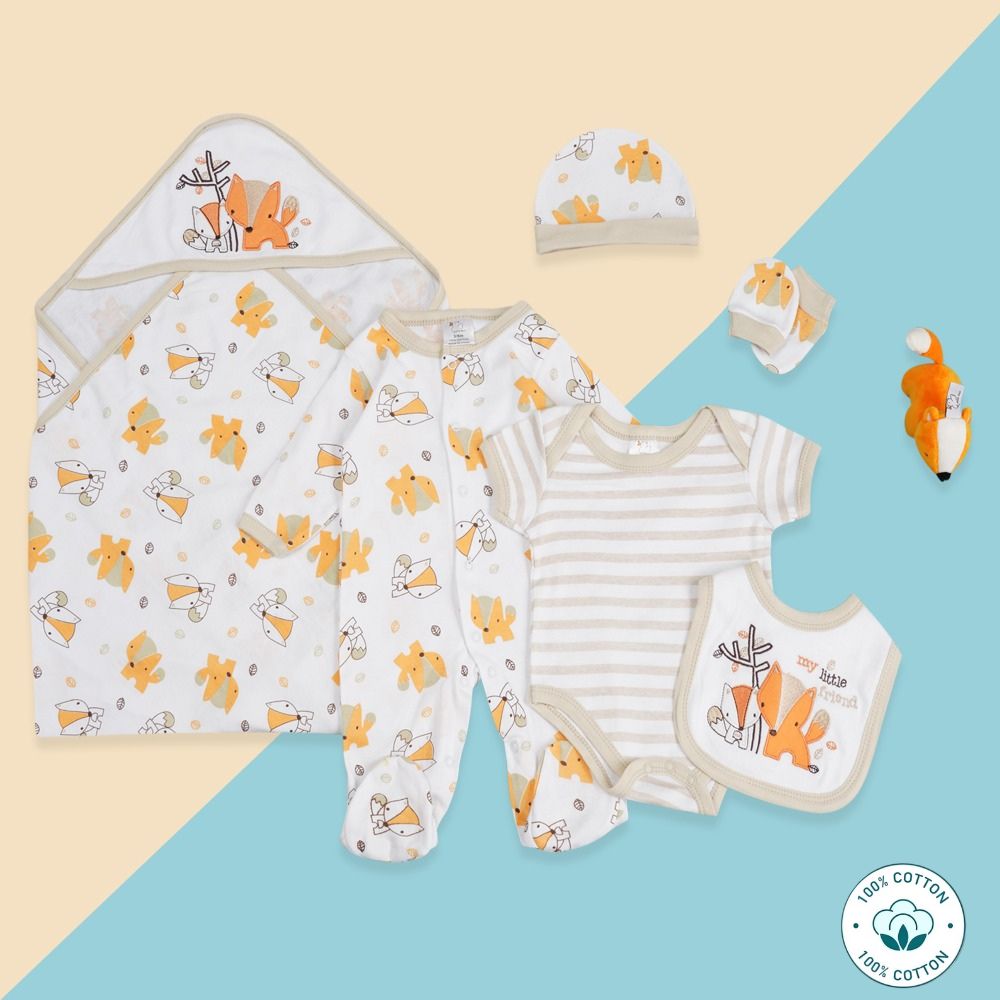 Newborn Baby 7 Piece Cotton Set – Cute Fox– (Newborn – 6 M)