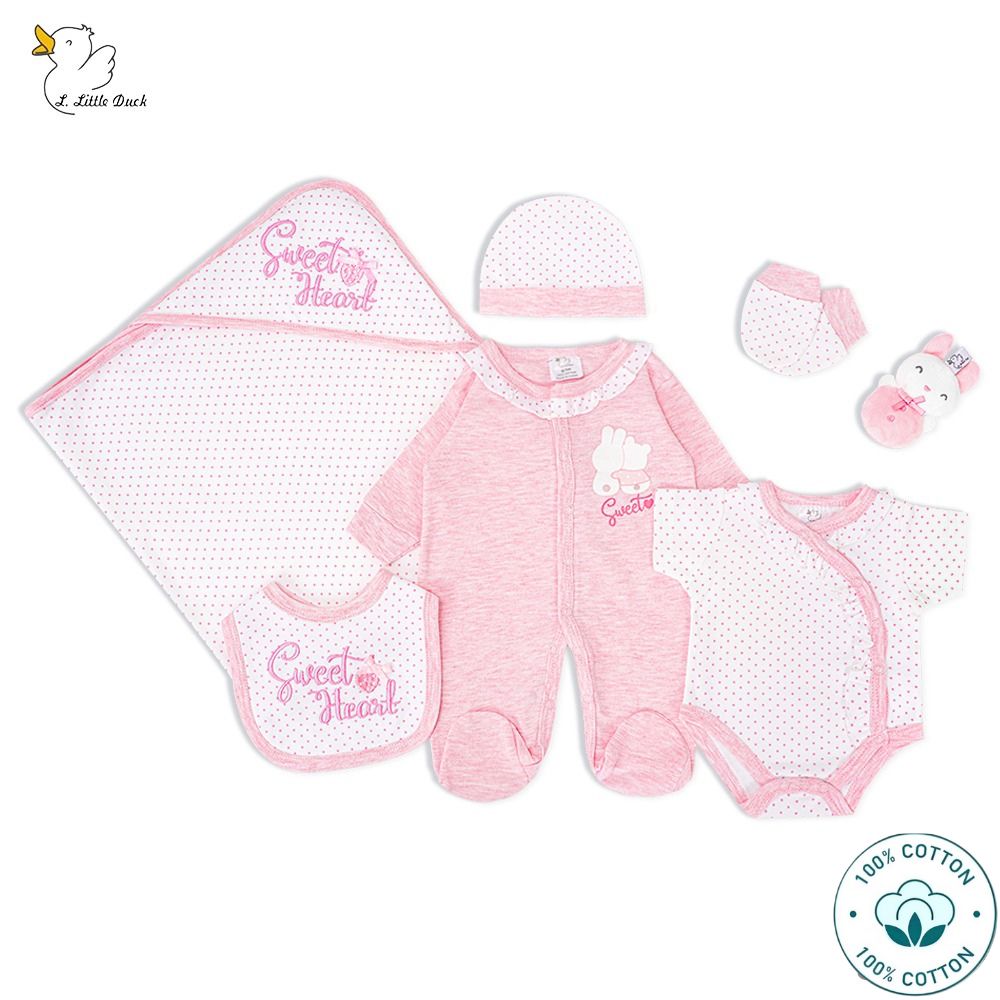 Newborn Baby 7 Piece Cotton Set – Sweet Heart– (Newborn – 6 M)