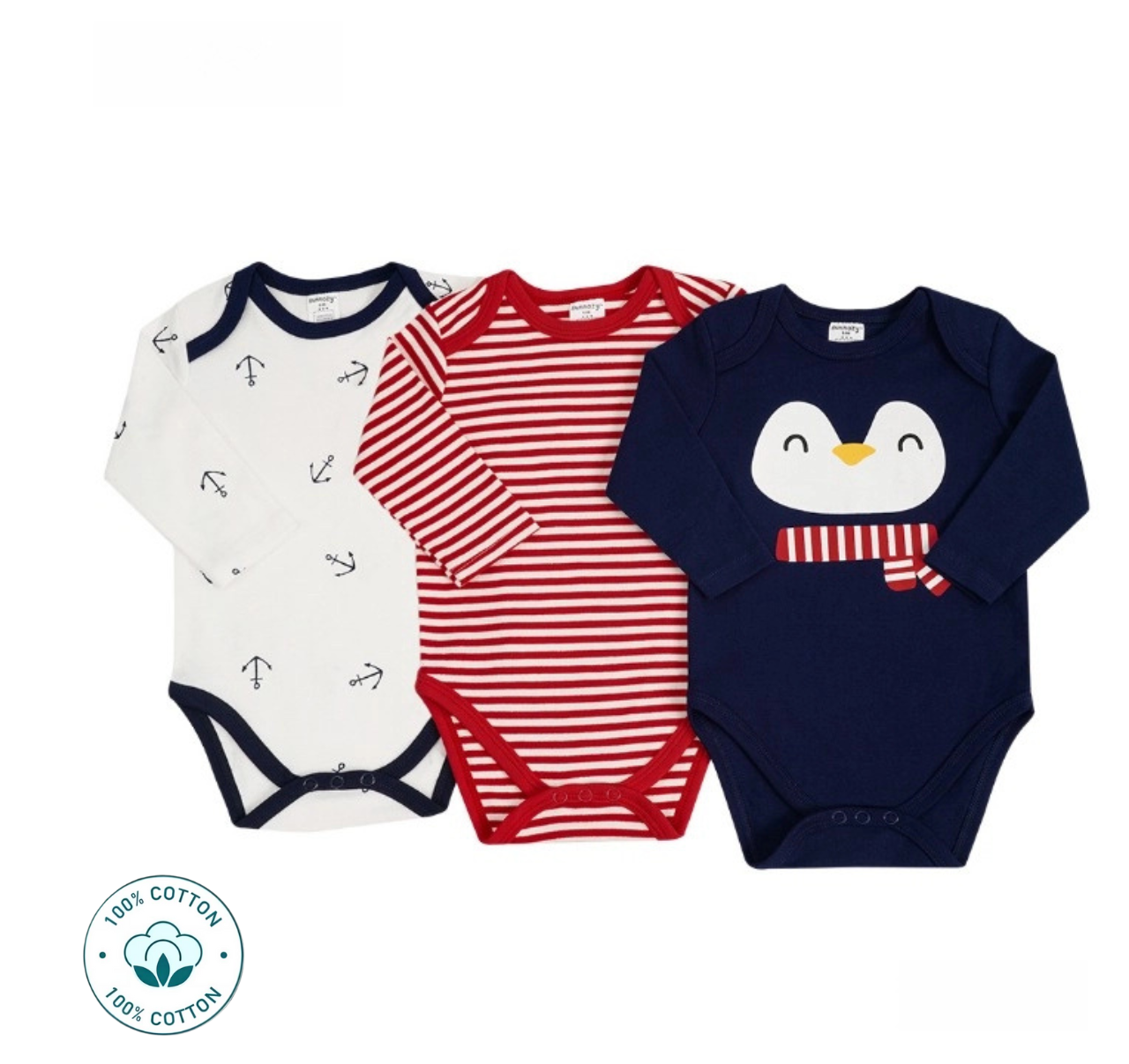 Newborn 3-Piece Baby Long Sleeve Bodysuit Set – Penguin and Nautical Theme (Newborn – 9 M)
