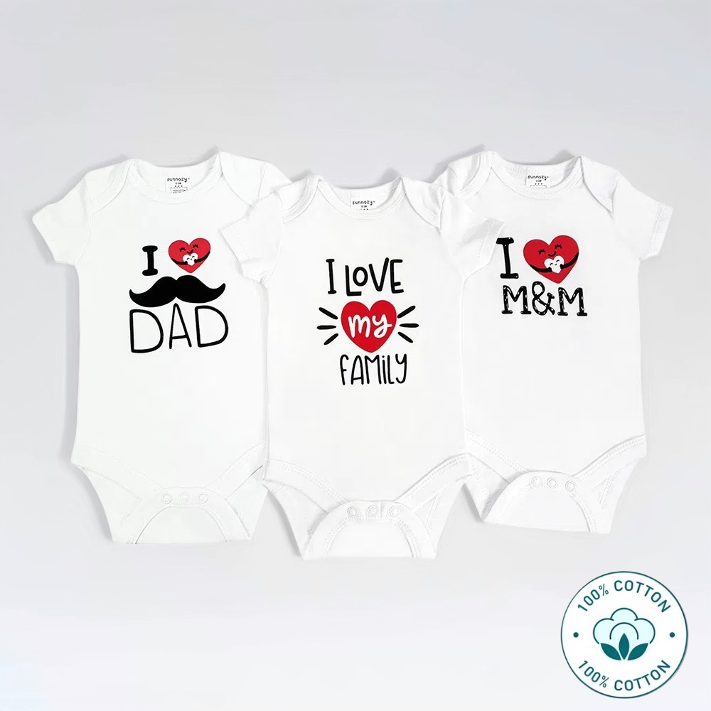 Newborn 3-Piece Printed Baby Bodysuit Set – I Love M and D (Newborn – 9 M)