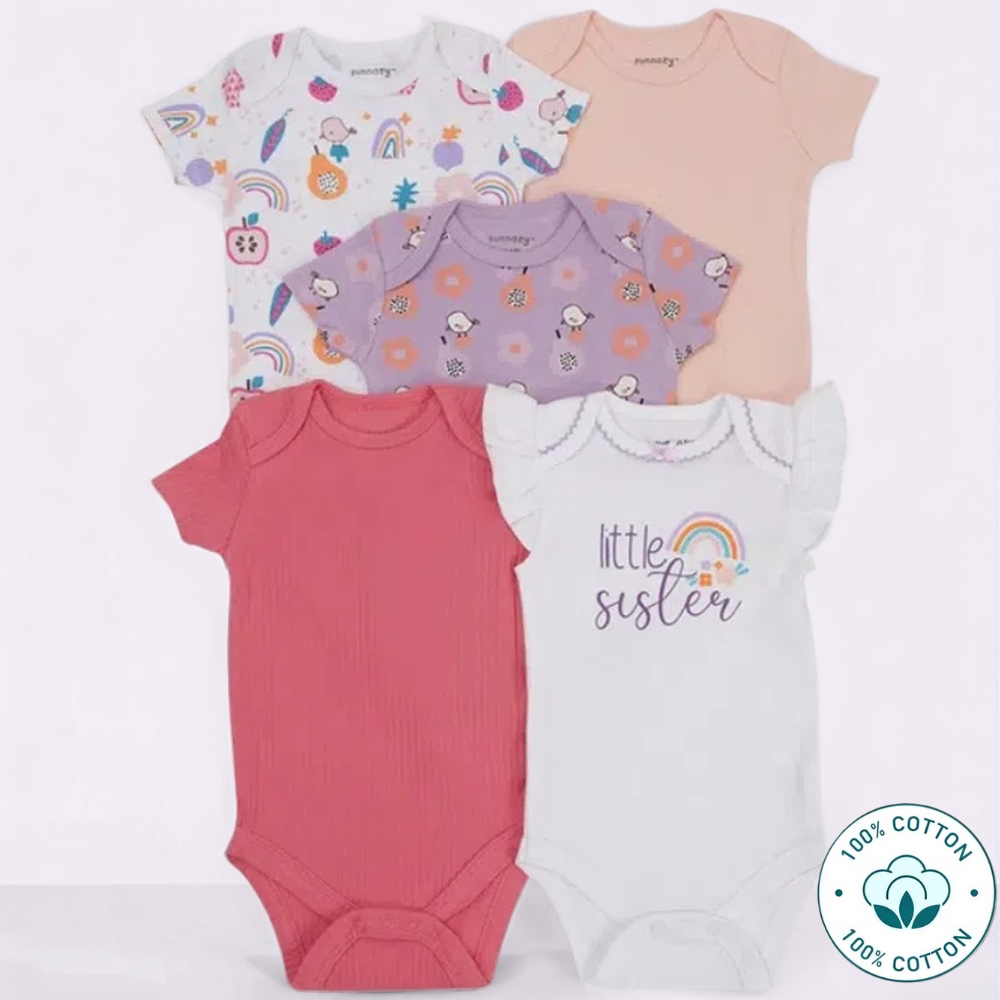 Newborn 5-Piece Baby Girl Bodysuit Set – Little Sister (Newborn – 9 M)