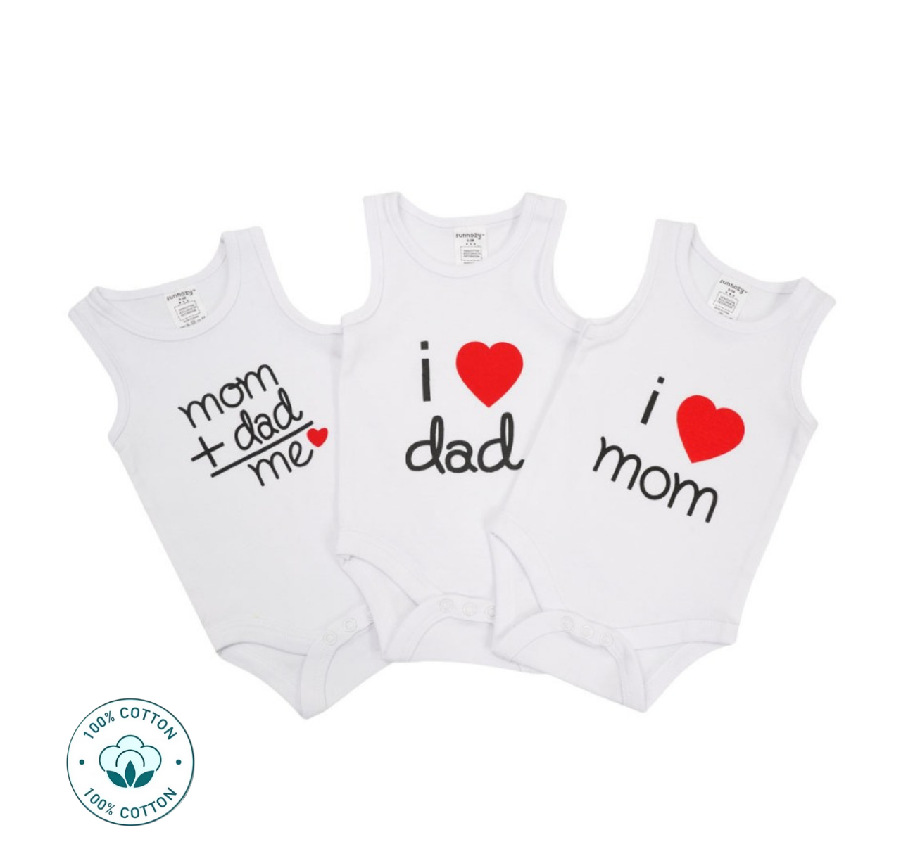 Newborn 3-Piece Printed Baby Vest Bodysuit Set – I Love M and D (Newborn –9M)