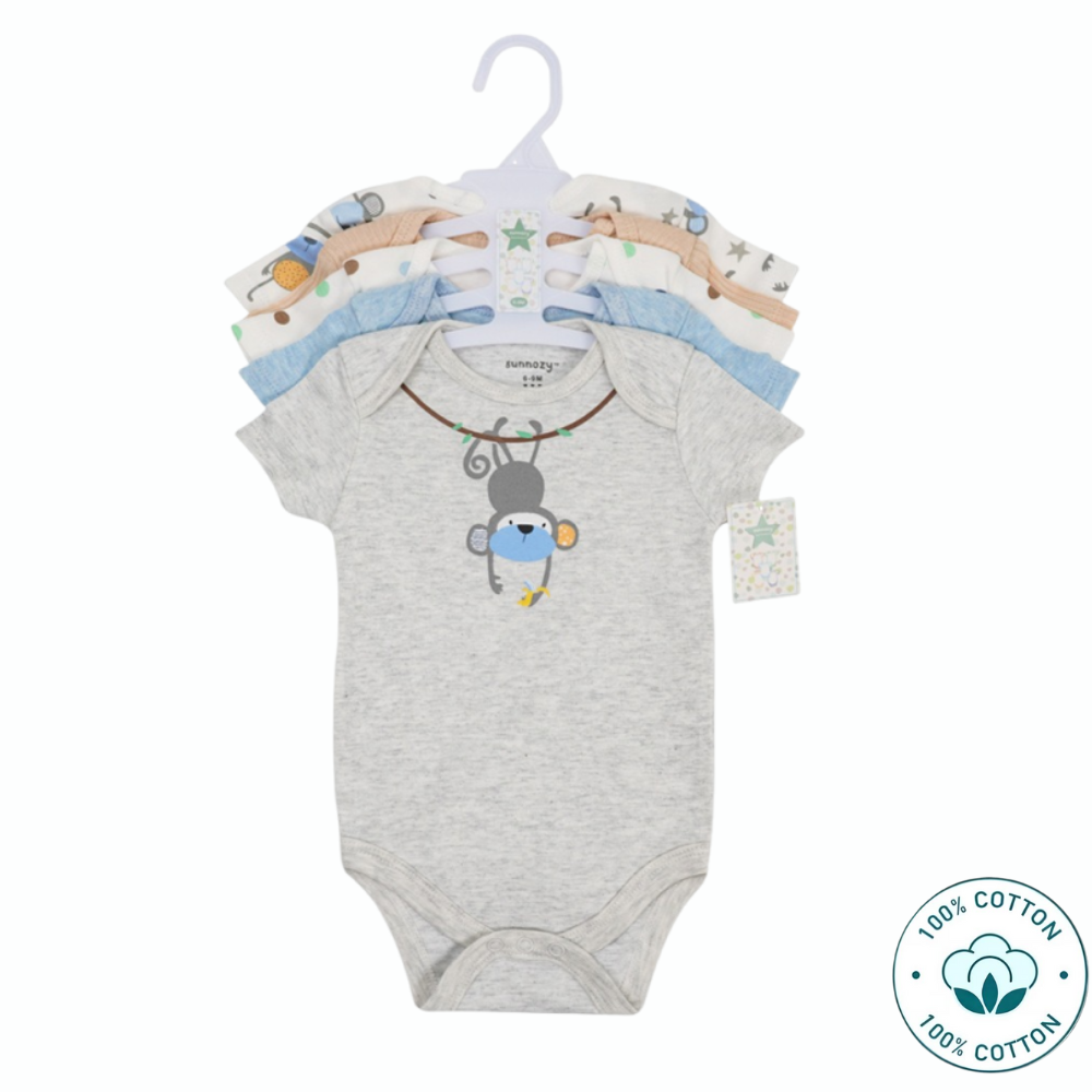 Newborn 5-Piece Baby Boy Bodysuit Set – Little Monkey (Newborn – 9 M)