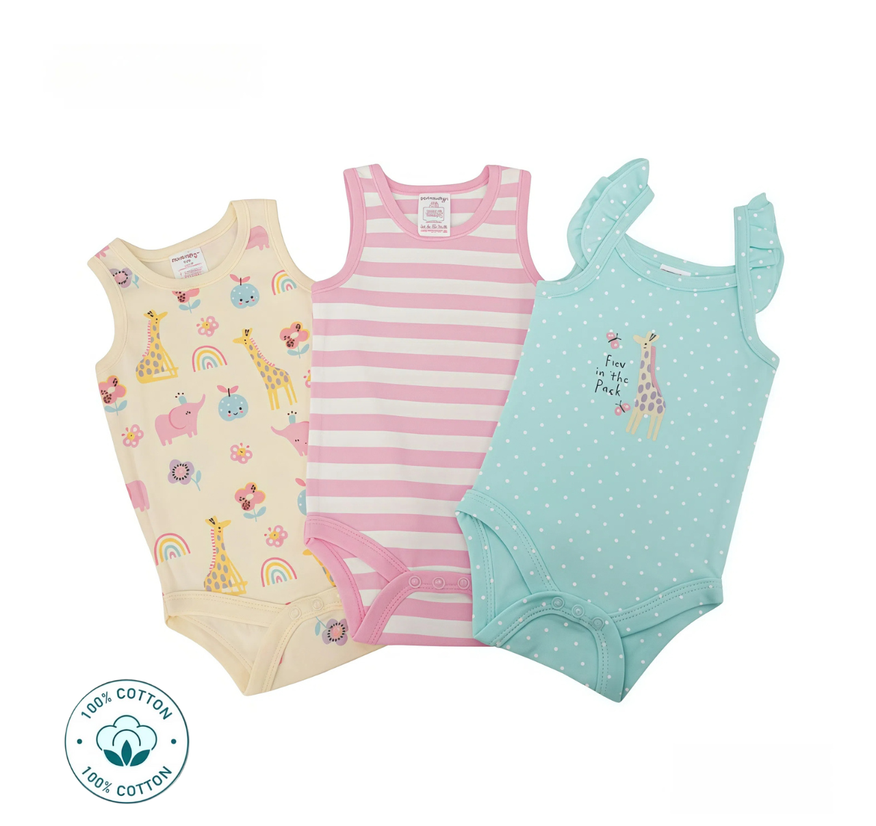 Newborn 3-Piece Printed Baby Girl Vest sleevless Bodysuit Set –  Giraffe Design (Newborn –9M)