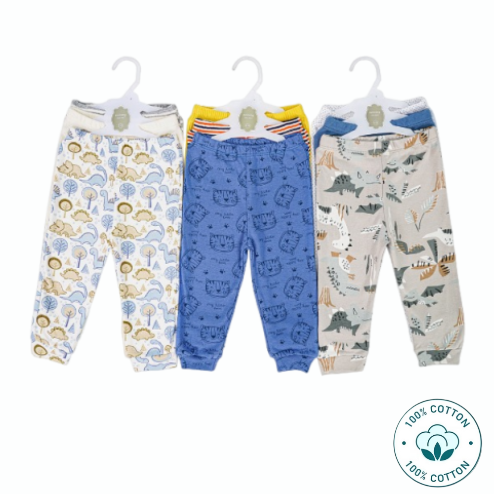Newborn  3-in-1 Boys Cotton Pants Set –Mix Color Design (Newborn – 9 M)