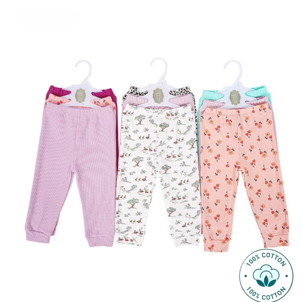 Newborn  3-in-1 Girls Cotton Pants Set –Mix Color Design (Newborn – 9 M)