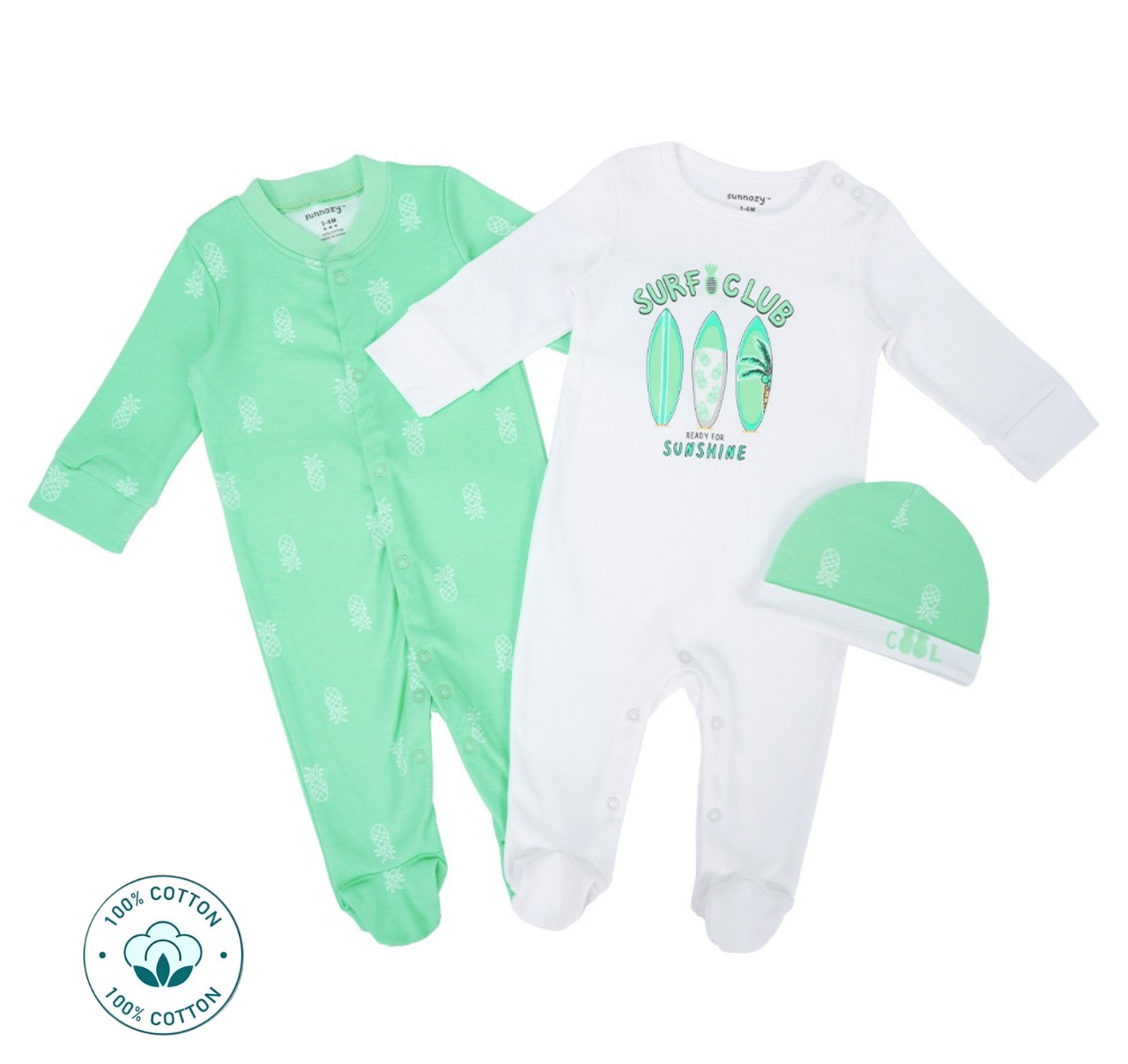 Newborn 2-Piece Baby Boy Romper and Hat Set–  Surf Club (Newborn – 6 M)