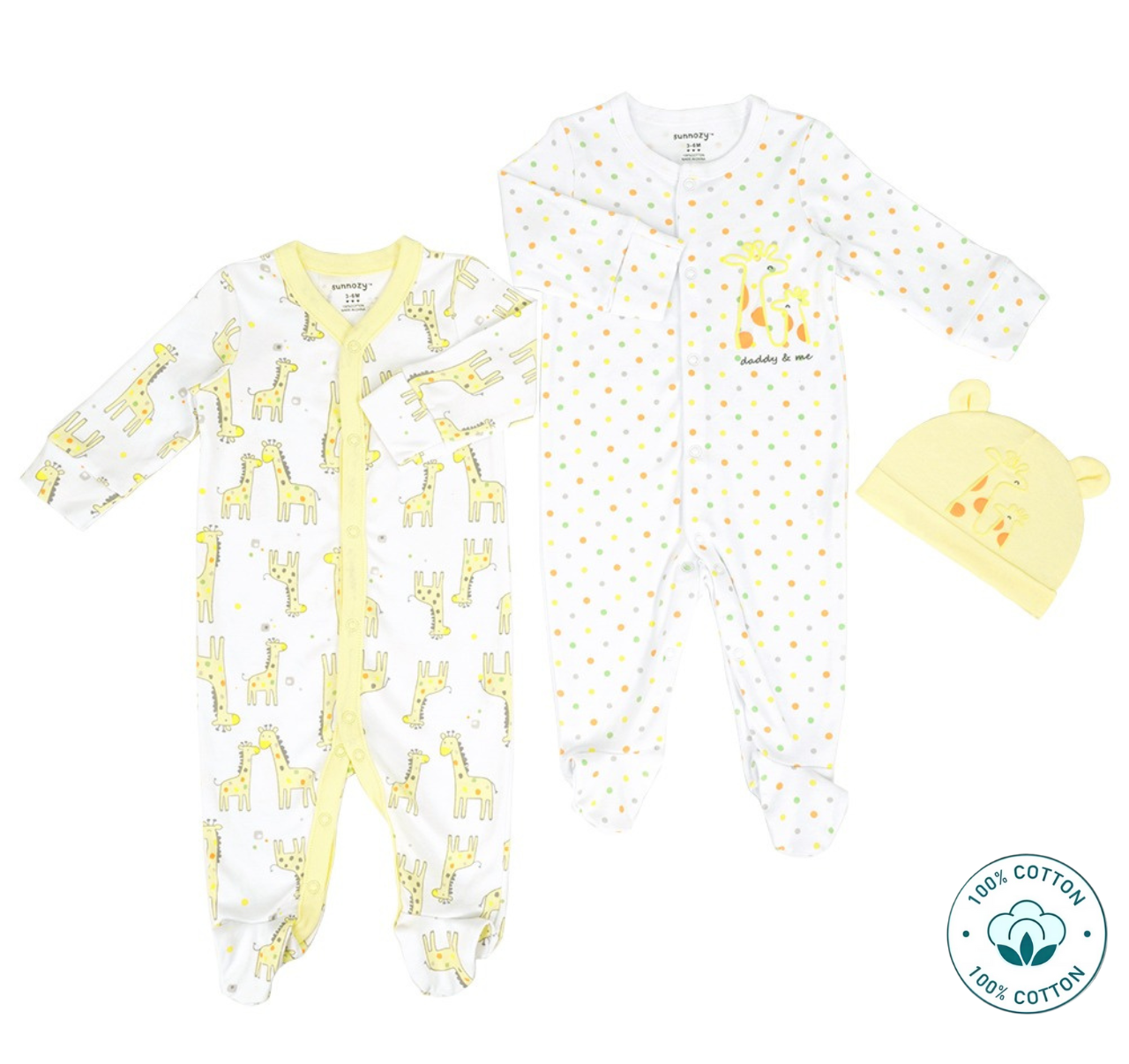 Newborn 2-Piece Baby Romper and Hat Set – Girafe Design (Newborn – 6 M)