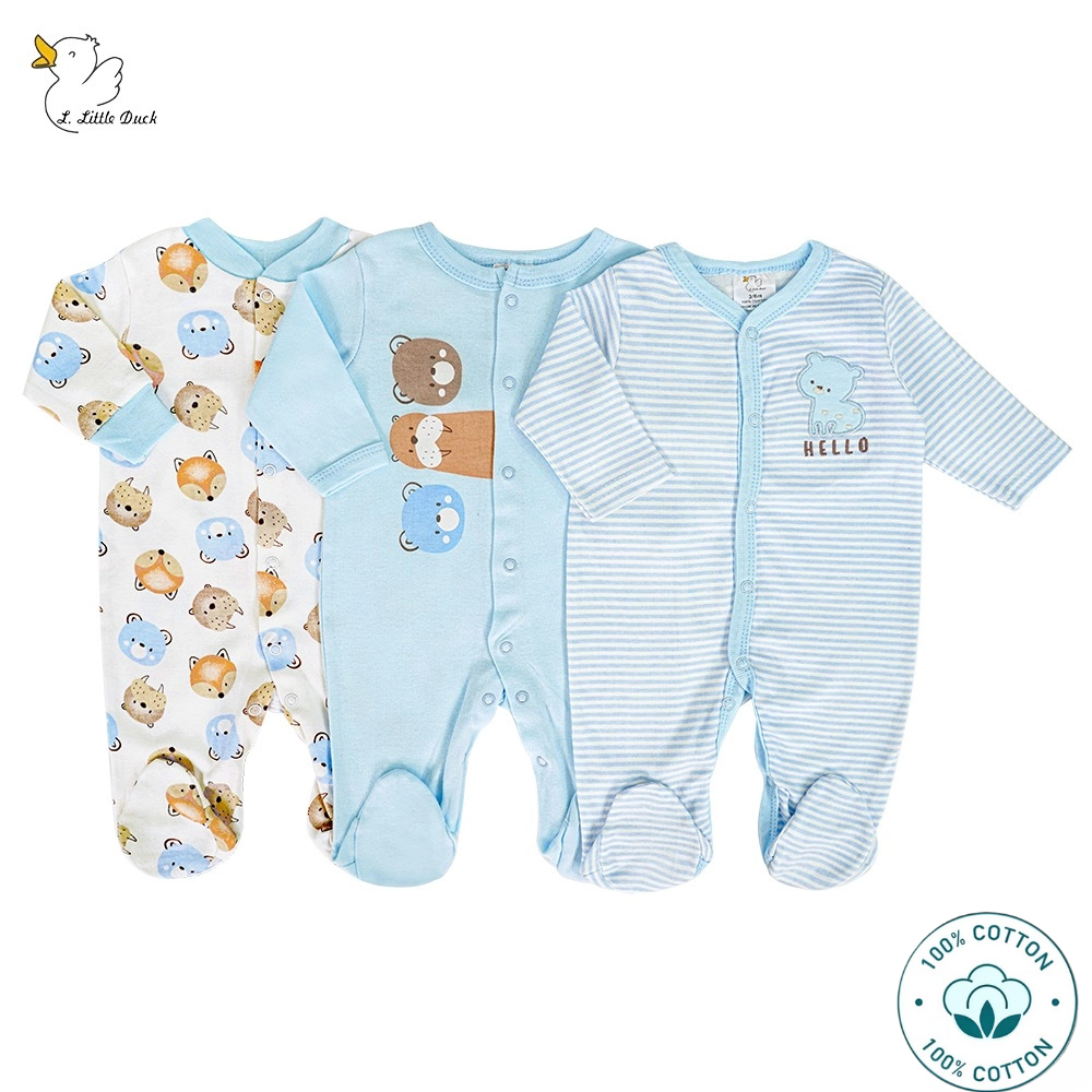 Newborn 3-Pack Baby Boy Sleepsuit Set – Hello Animals  (Newborn – 6 M)