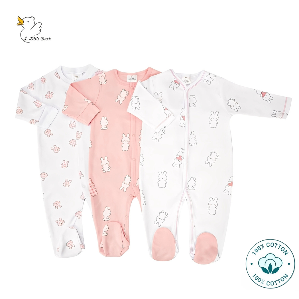 Newborn 3-Pack Baby Girl Sleepsuit Set – Rabbit Print (Newborn – 9 M)
