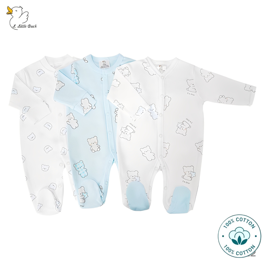 Newborn 3-Pack Baby Boy Sleepsuit Set – Bear Design  (Newborn – 9 M)